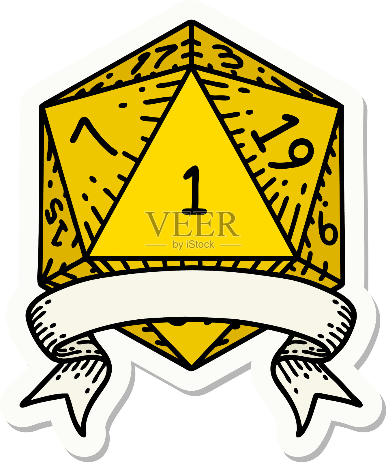 自然一个d20骰子卷贴纸设计元素图片