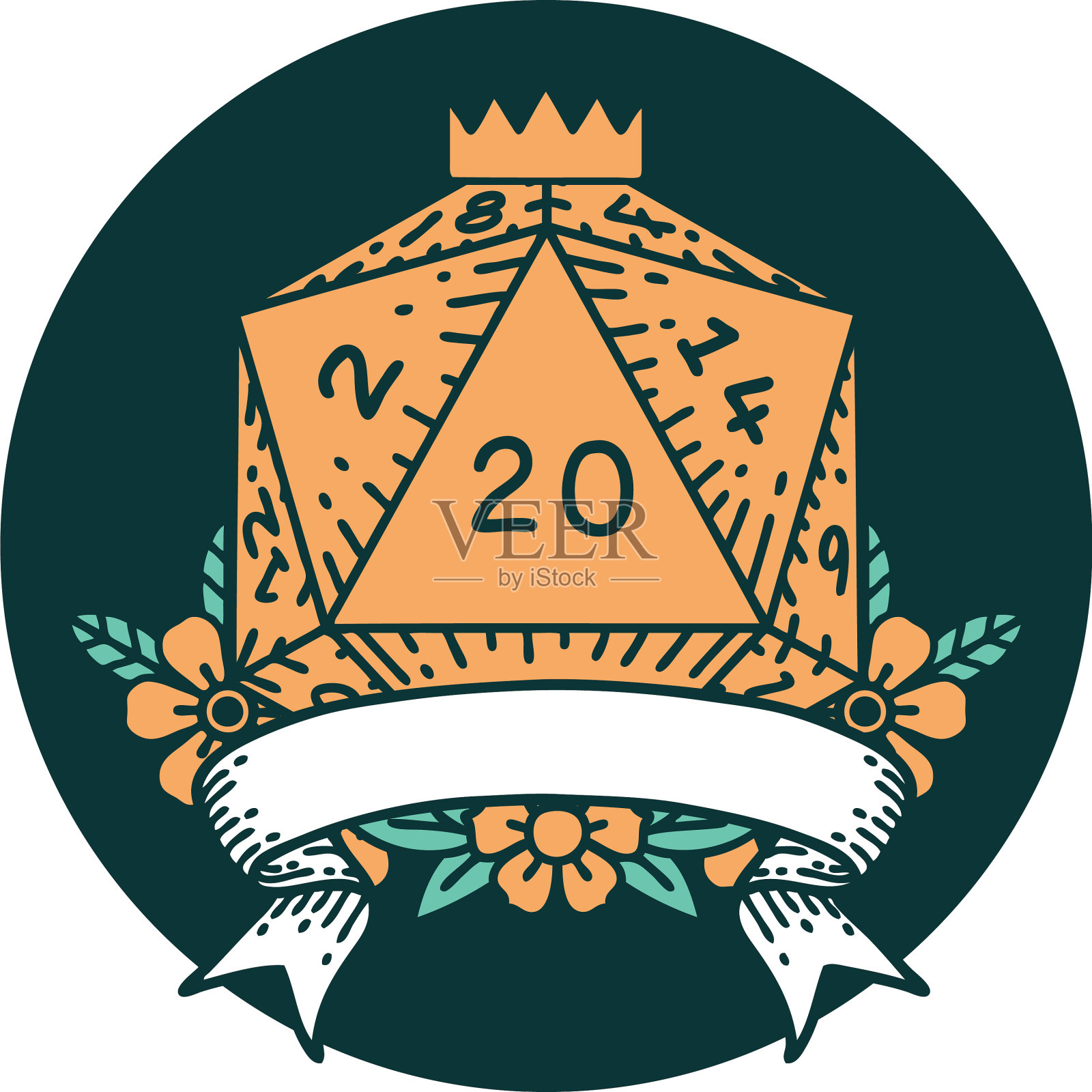 自然20爆击d20骰子滚动图标插画图片素材