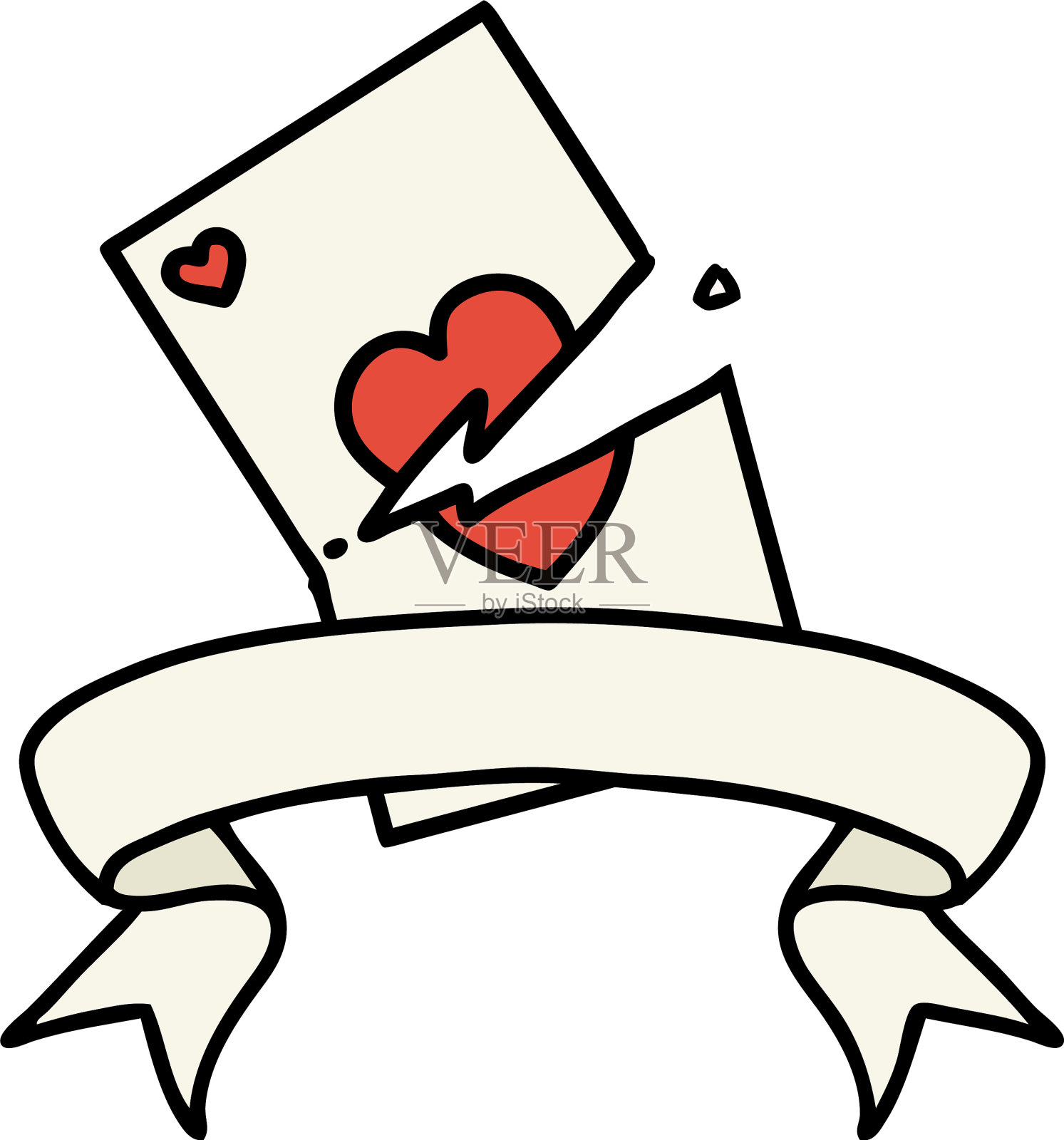 用旗帜和撕破的卡片纹身设计元素图片