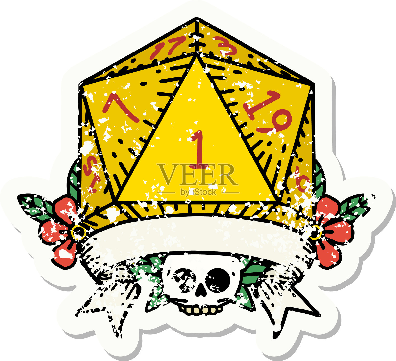 自然一个d20骰子滚动贴纸设计元素图片