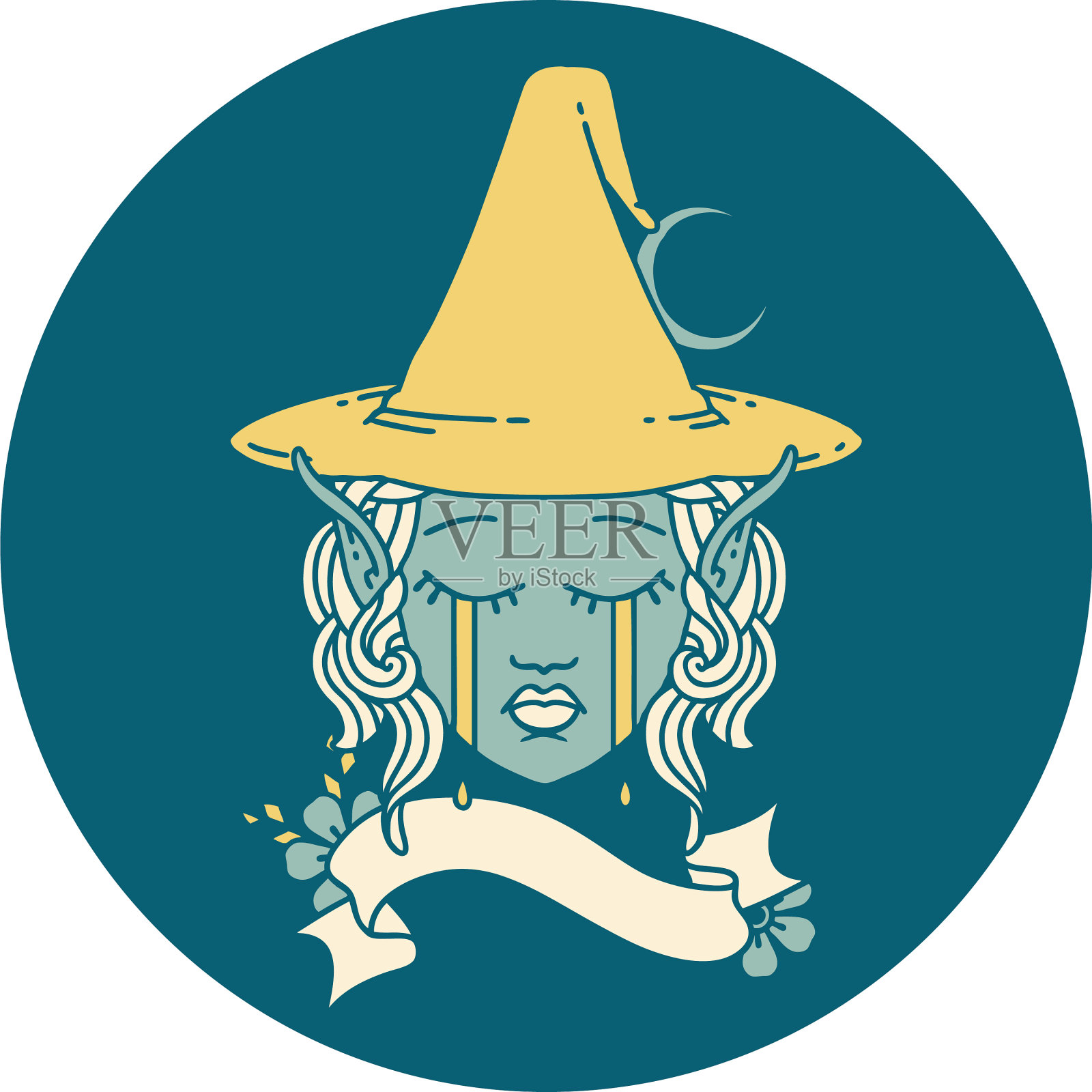 悲伤的精灵法师角色脸插画图片素材