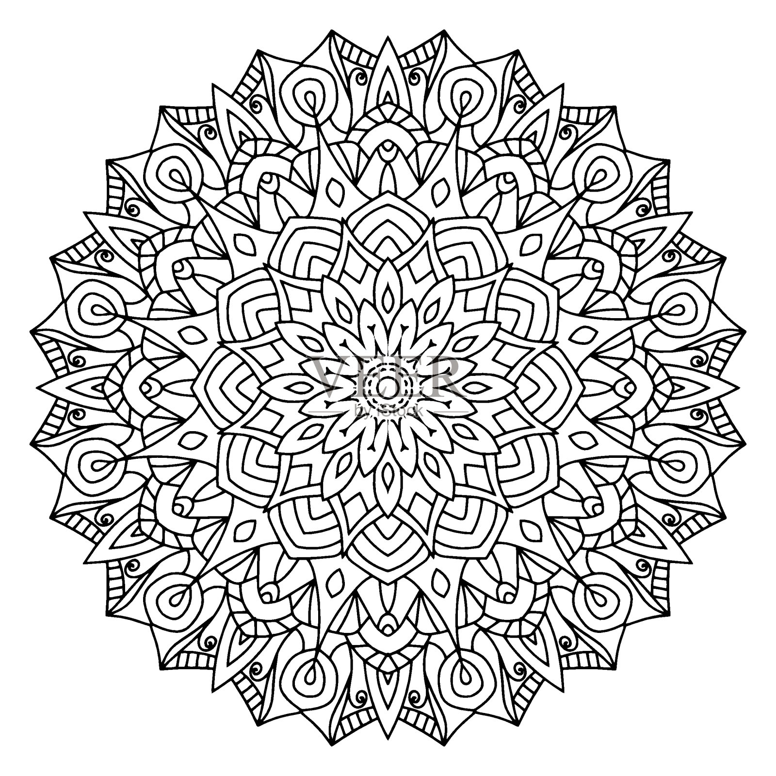 以曼陀罗形式的圆形图案为指甲花、曼海蒂、纹身、装饰。插画图片素材