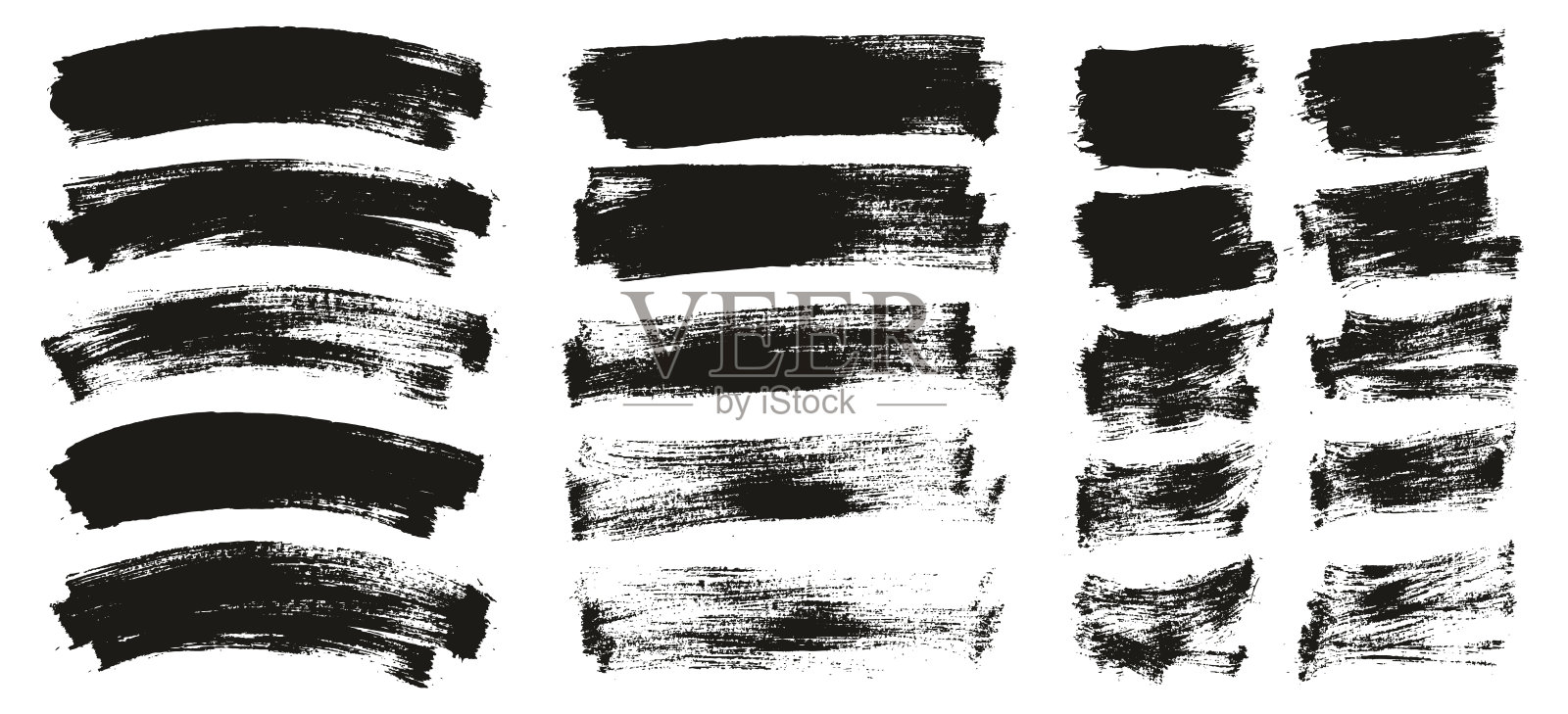 平面油漆刷薄弯曲&长&短背景高细节抽象矢量背景集插画图片素材