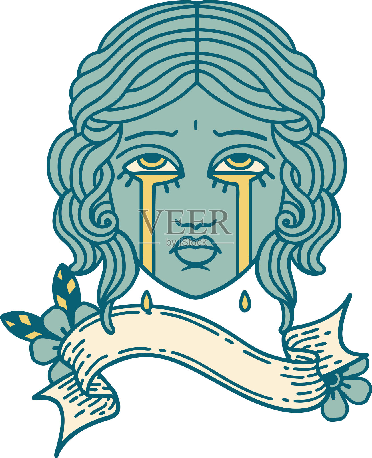 纹着旗帜的女脸在哭设计元素图片