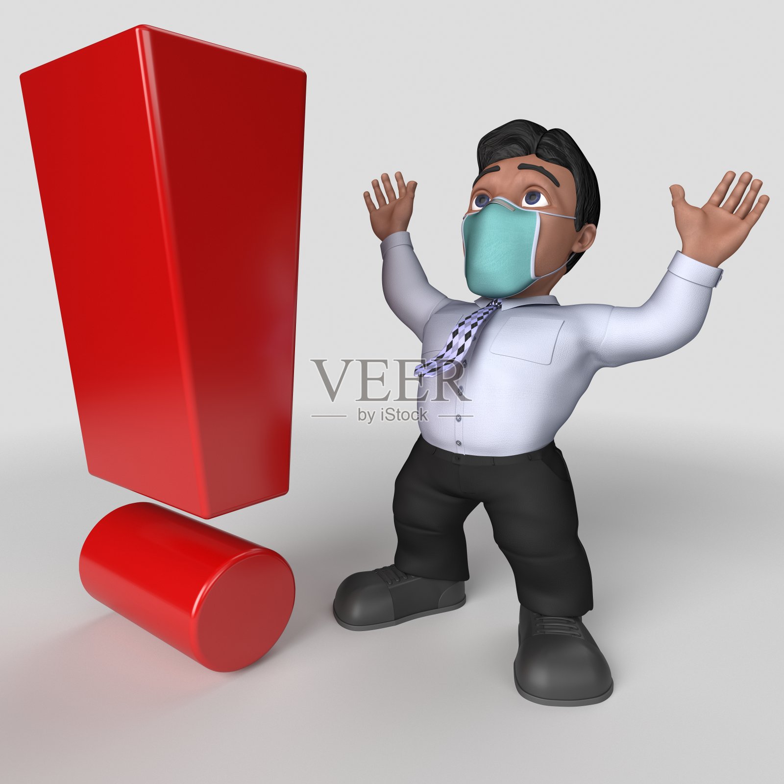 3D卡通商业人物在面具照片摄影图片