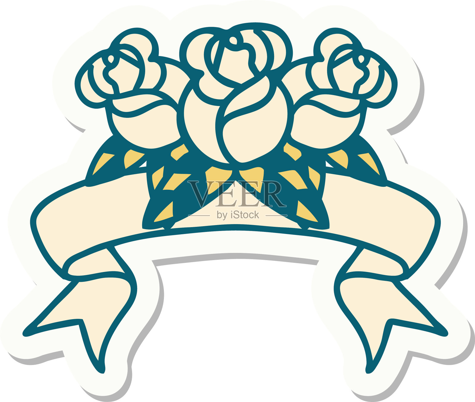 纹身贴纸与旗帜一束花设计元素图片