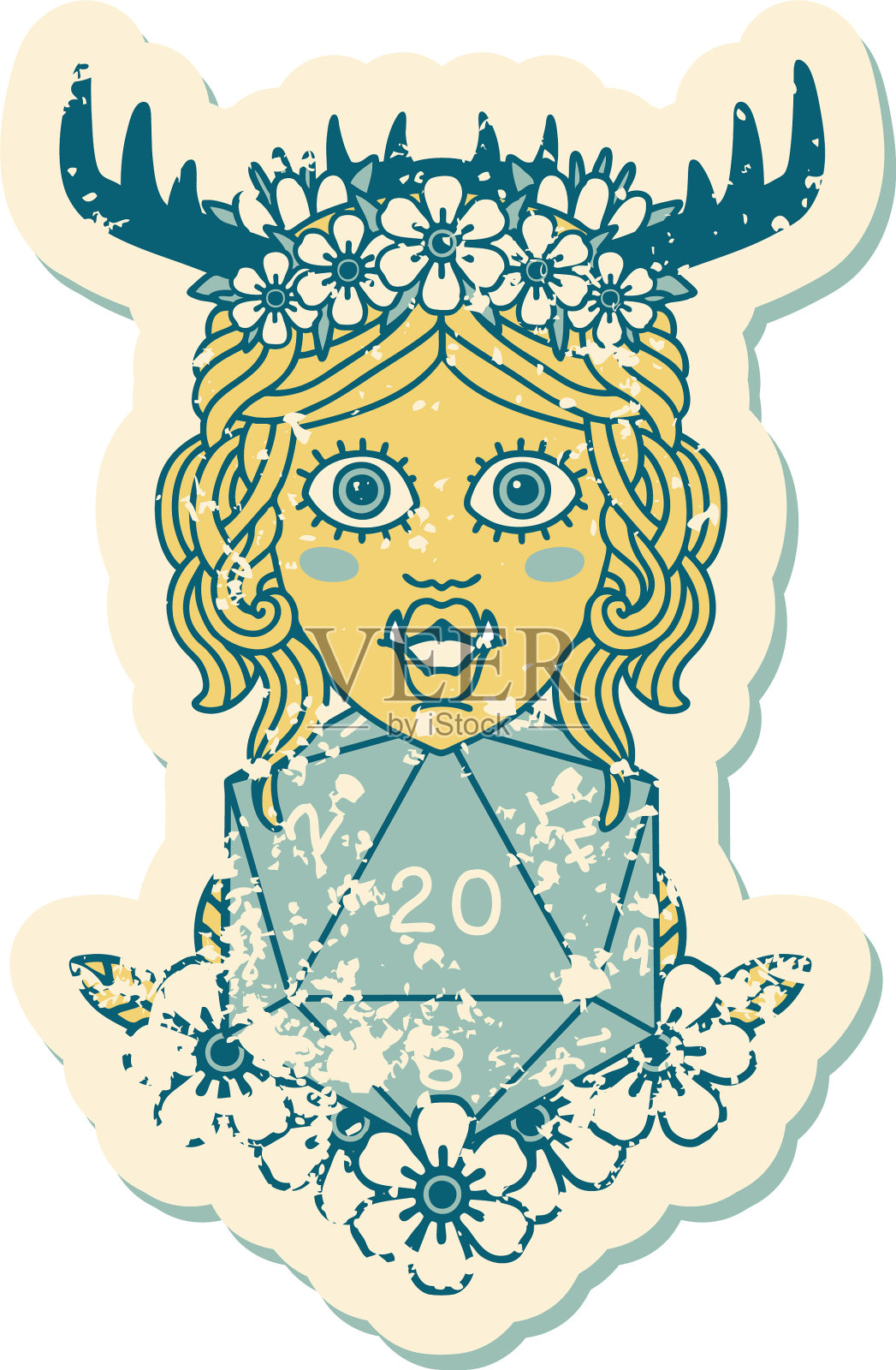 半兽人德鲁伊与自然20骰子滚动设计元素图片