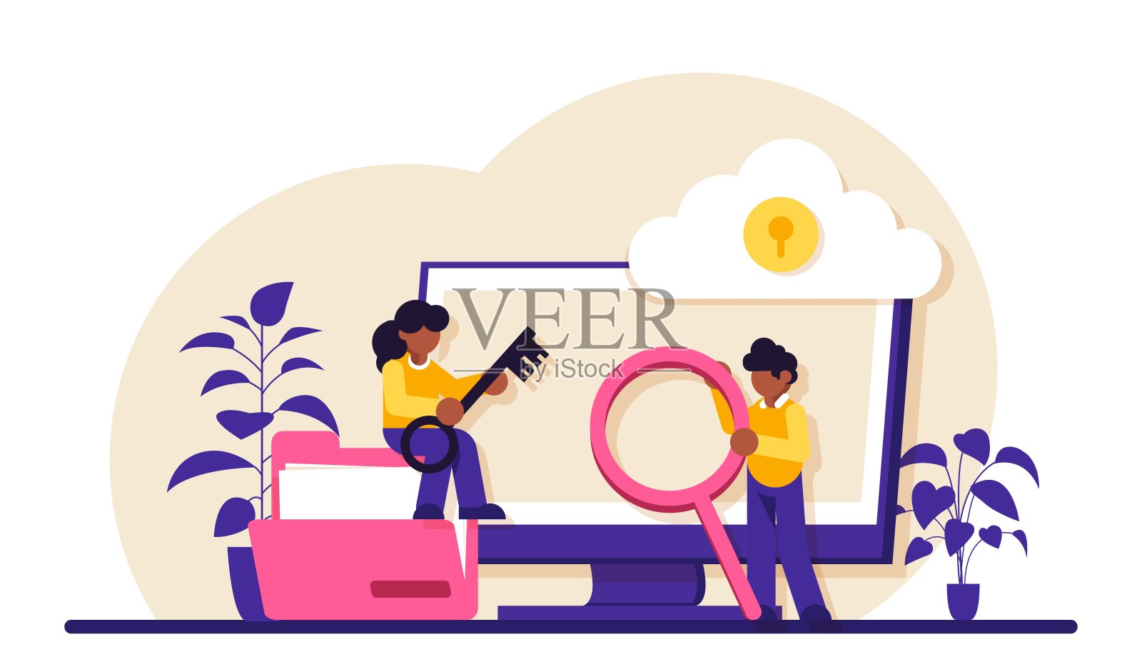 机密性的概念。网络或网络安全专家。数字数据保护与安全。现代科技和虚拟犯罪。保护互联网信息。现代平面插图。插画图片素材