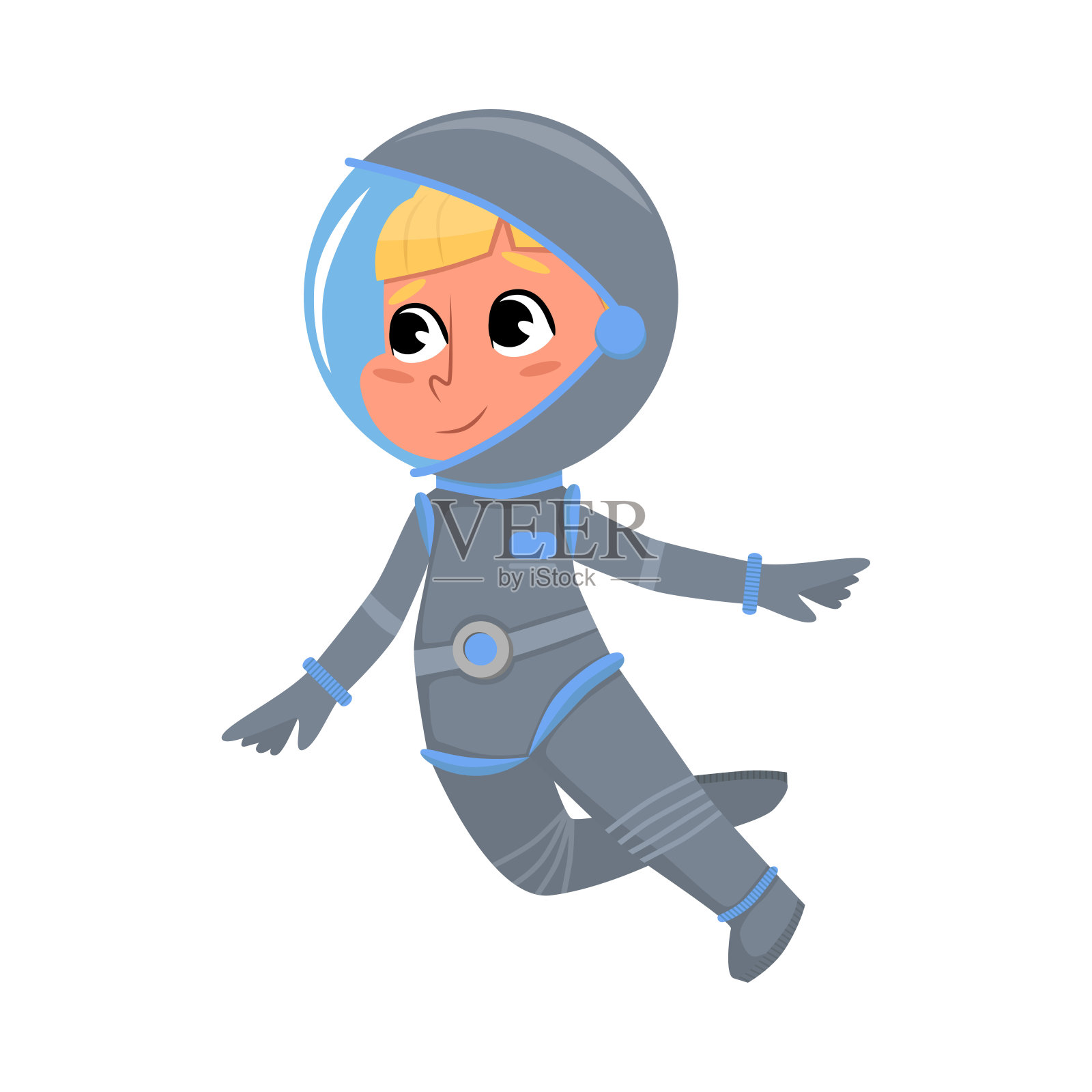 可爱的童装宇航员在太空漂浮，男孩扮演宇航员，太空游客人物卡通风格矢量插图设计元素图片