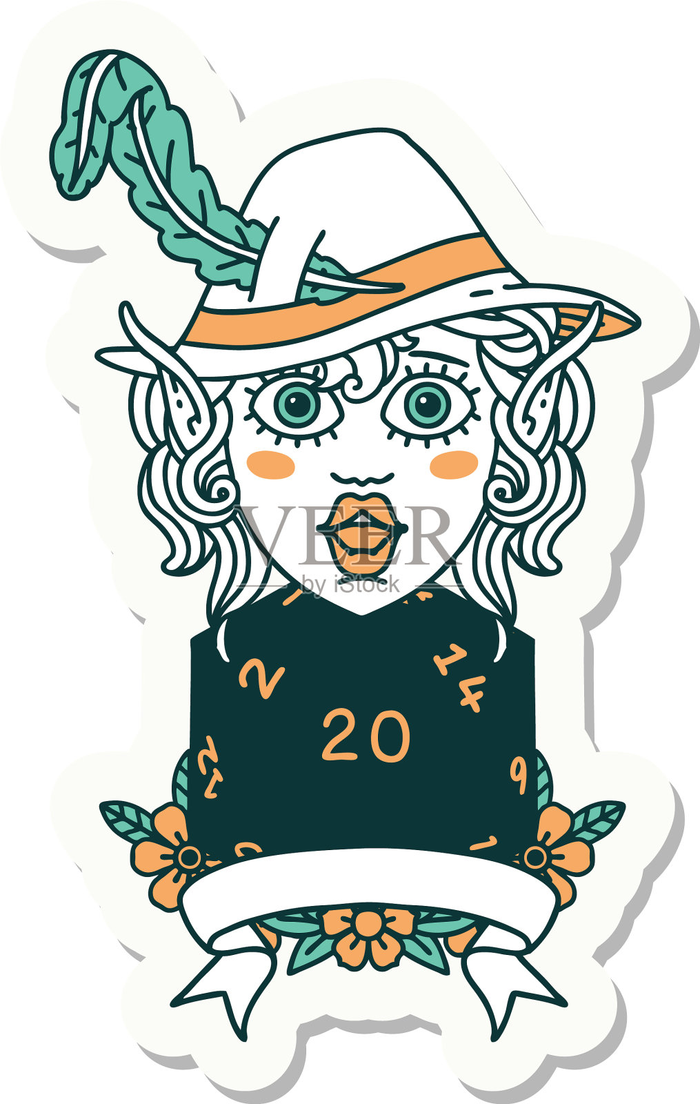 精灵吟游诗人自然二十掷骰子贴纸设计元素图片