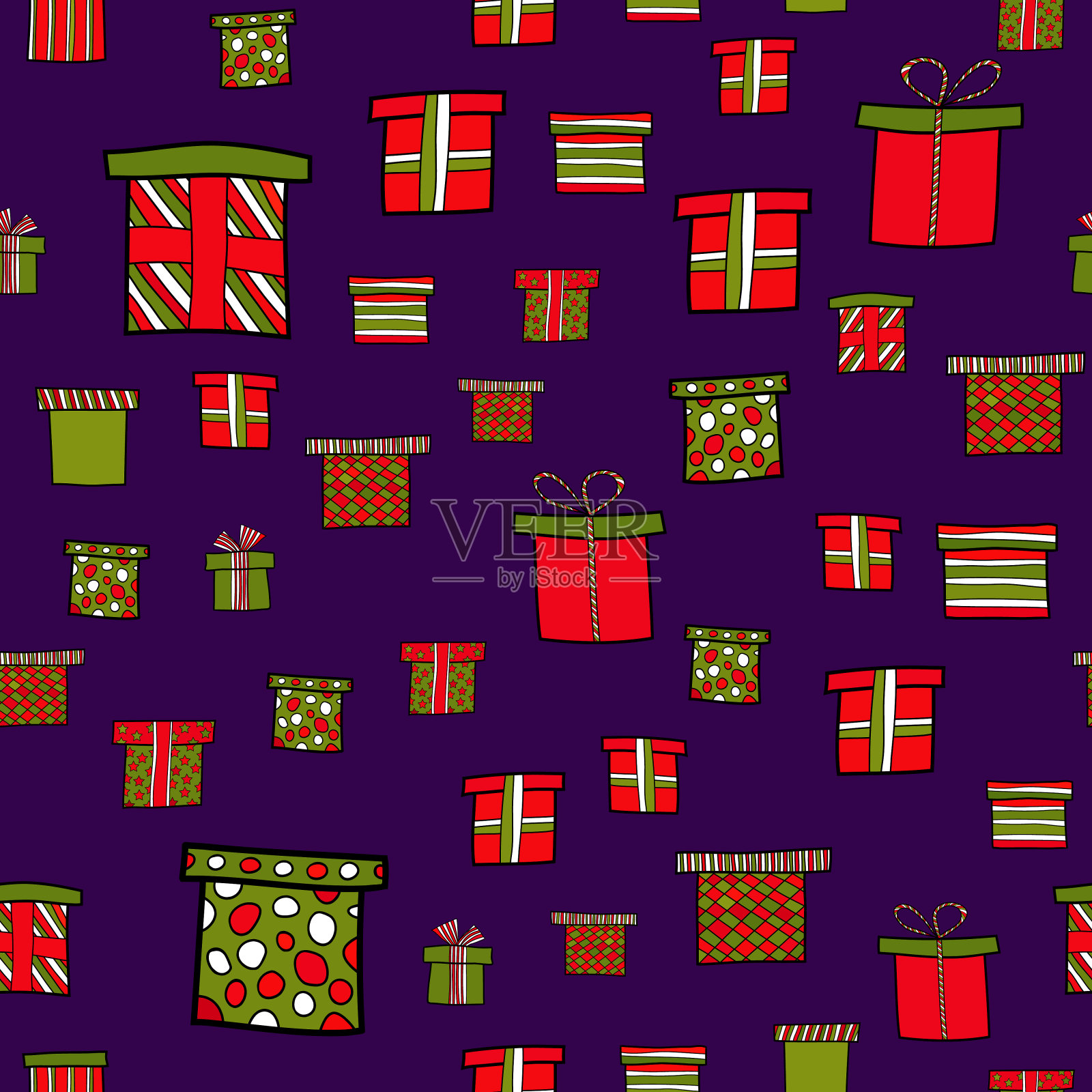 抽象矢量涂鸦圣诞礼品无缝图案插画图片素材