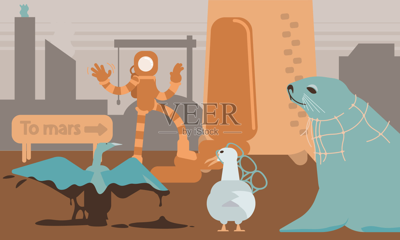 极简漫画风格的水塑料污染讽刺概念艺术插画图片素材