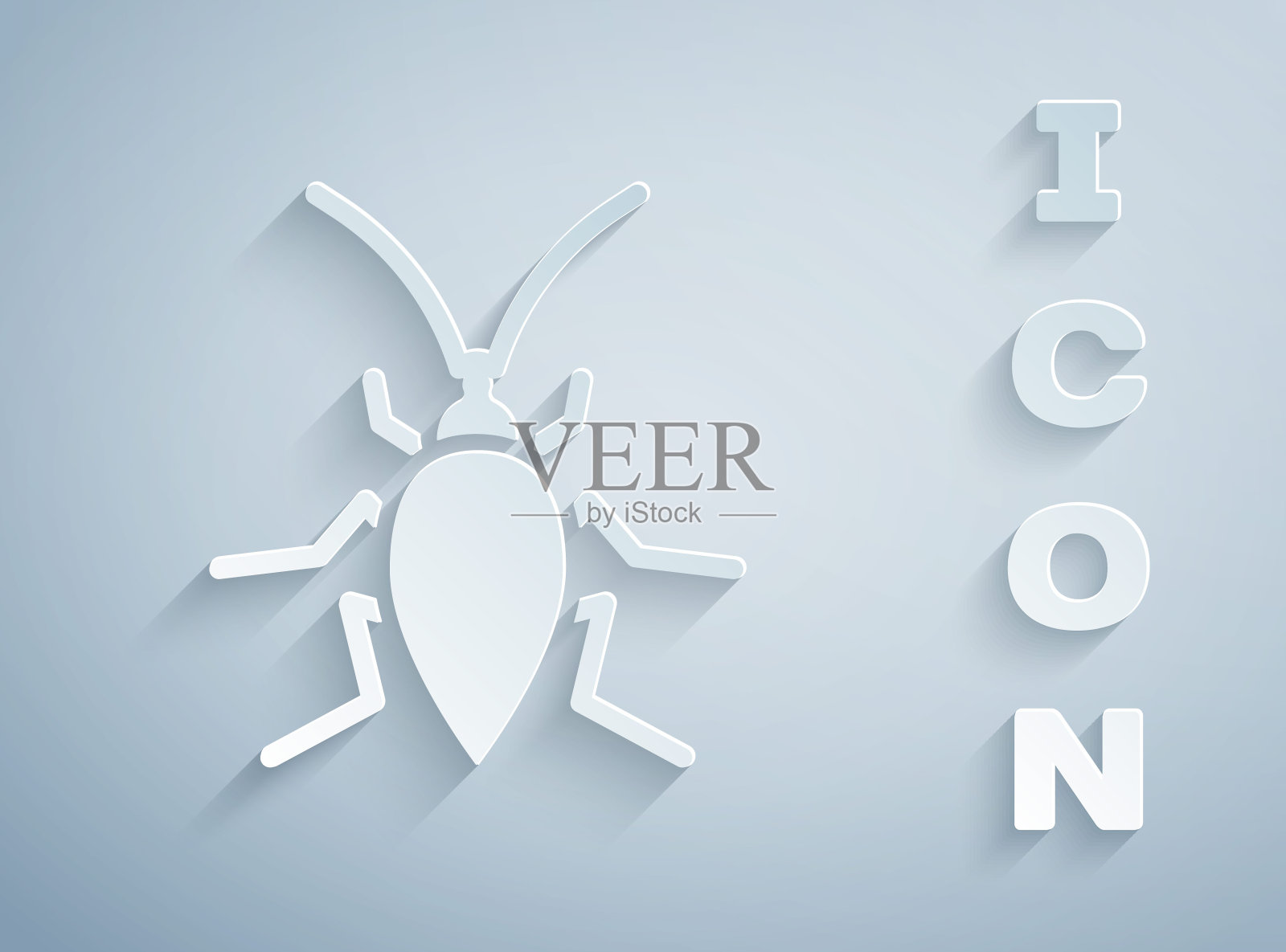 剪纸蟑螂图标孤立在灰色背景。纸艺术风格。向量插画图片素材