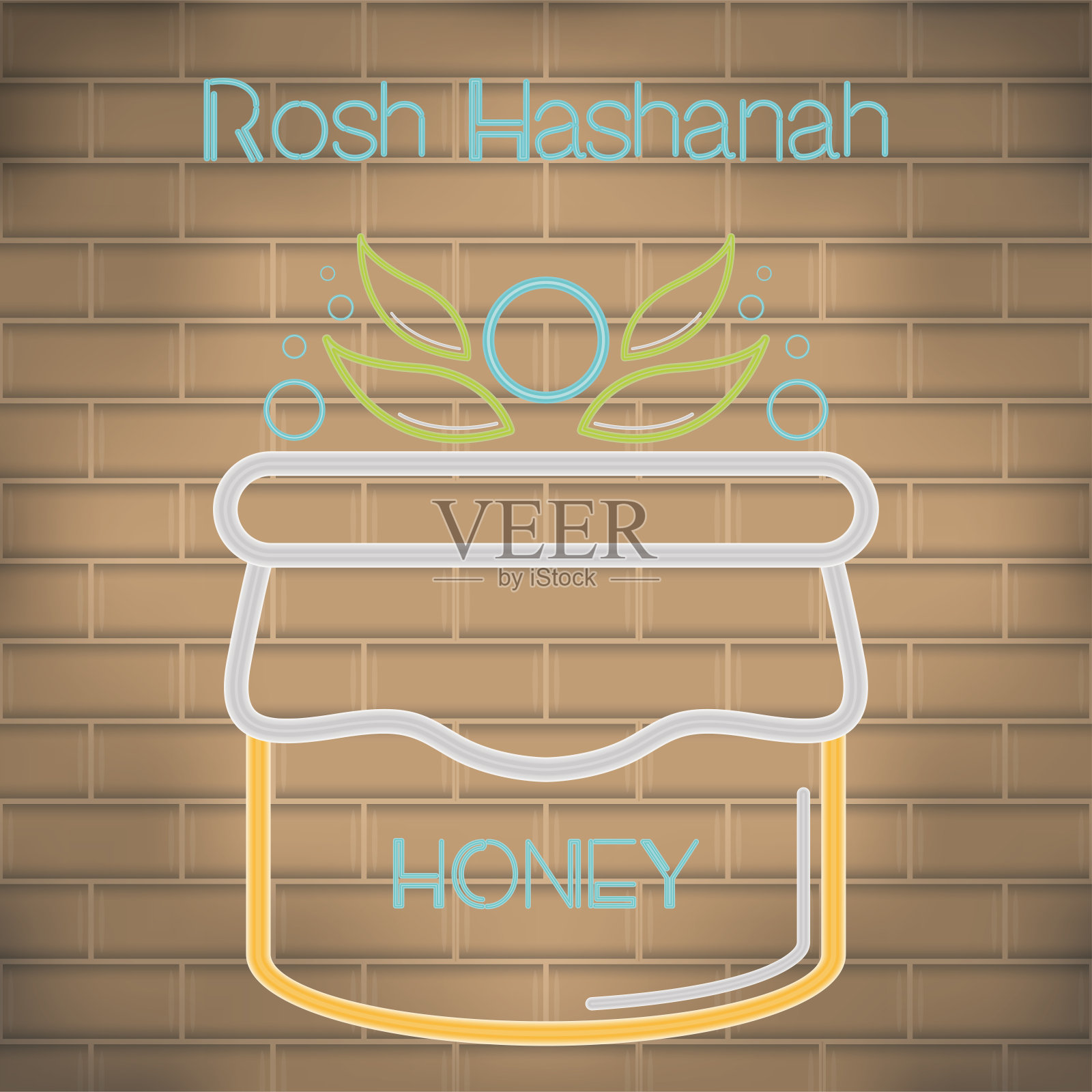 犹太新年的霓虹海报插画图片素材