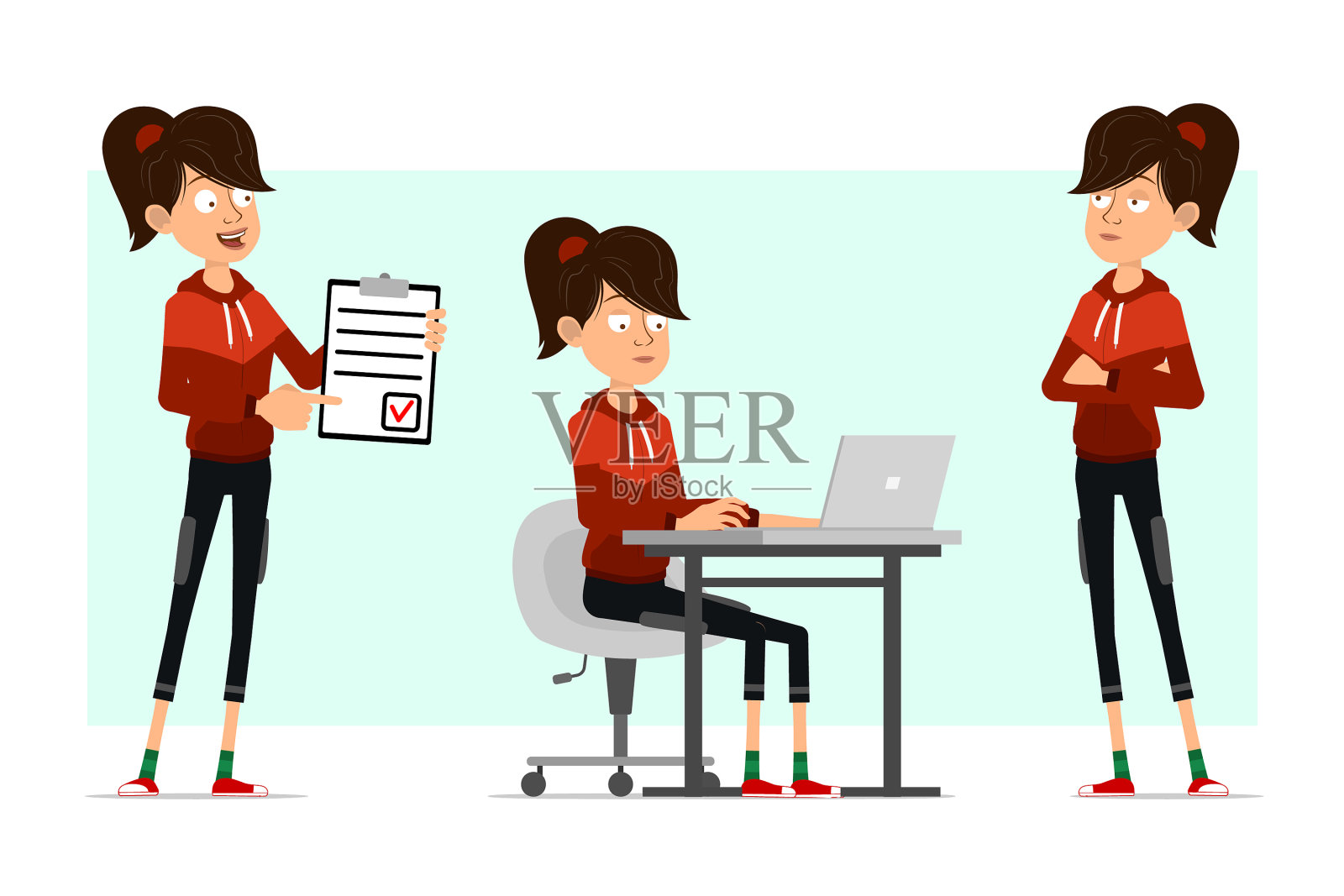 卡通平面运动女孩人物大设定图标素材