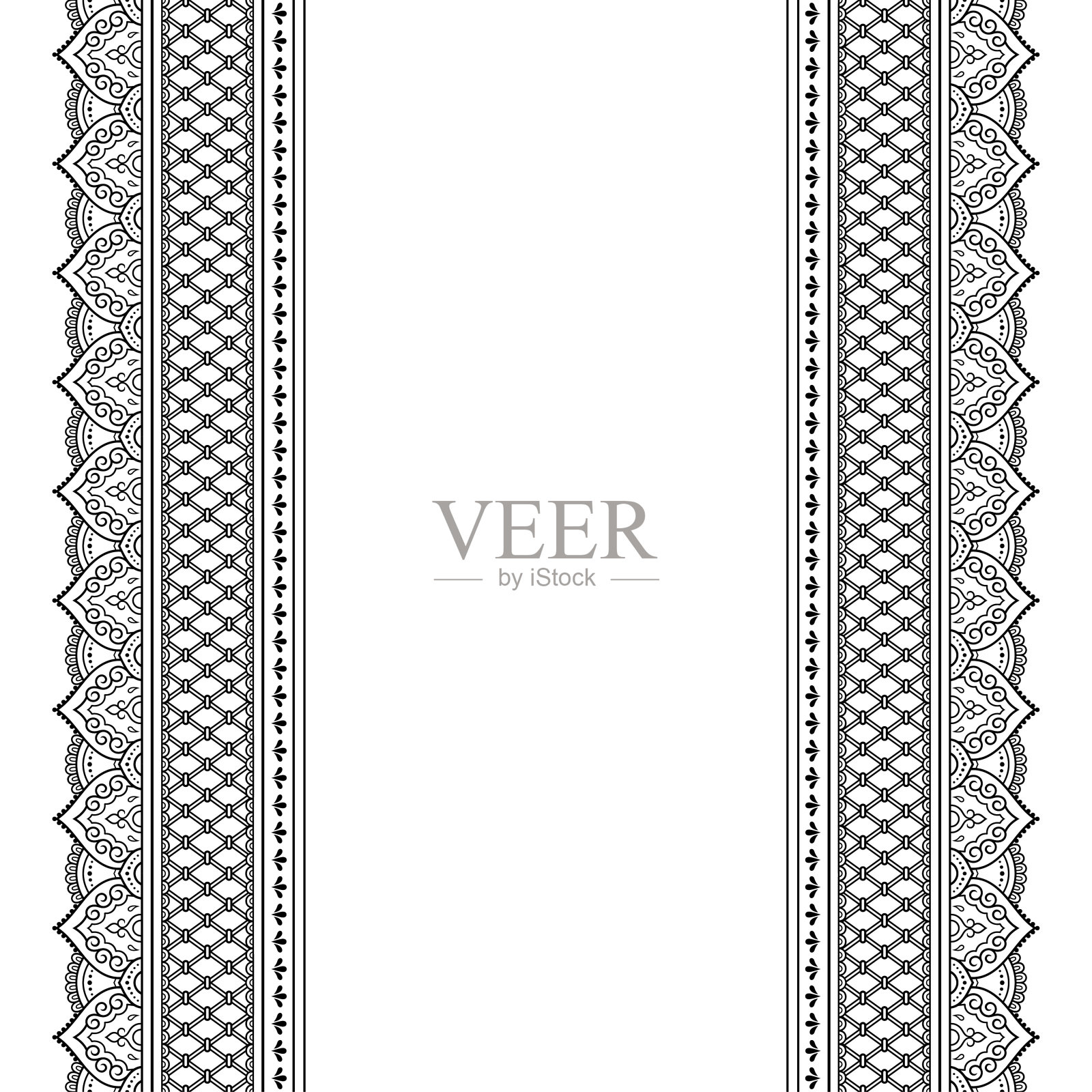 印度风格曼海蒂手绘纹身无缝边框图案套装插画图片素材