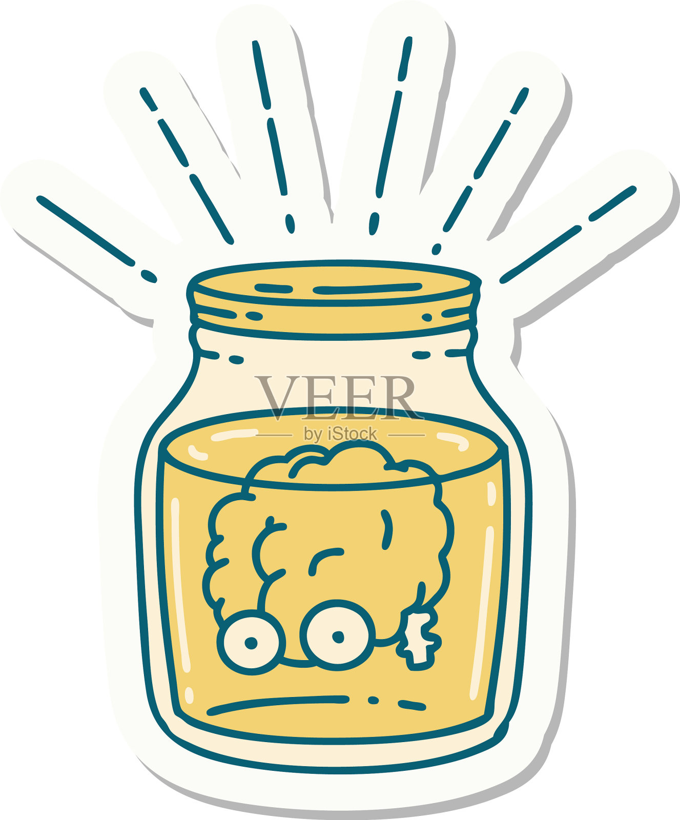 贴纸纹身风格的大脑在罐子设计元素图片