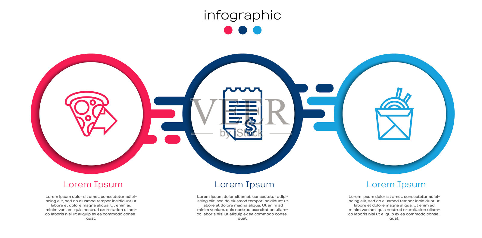 在线订购披萨外卖，纸质财务支票，亚洲面条和筷子。业务信息模板。向量设计模板素材