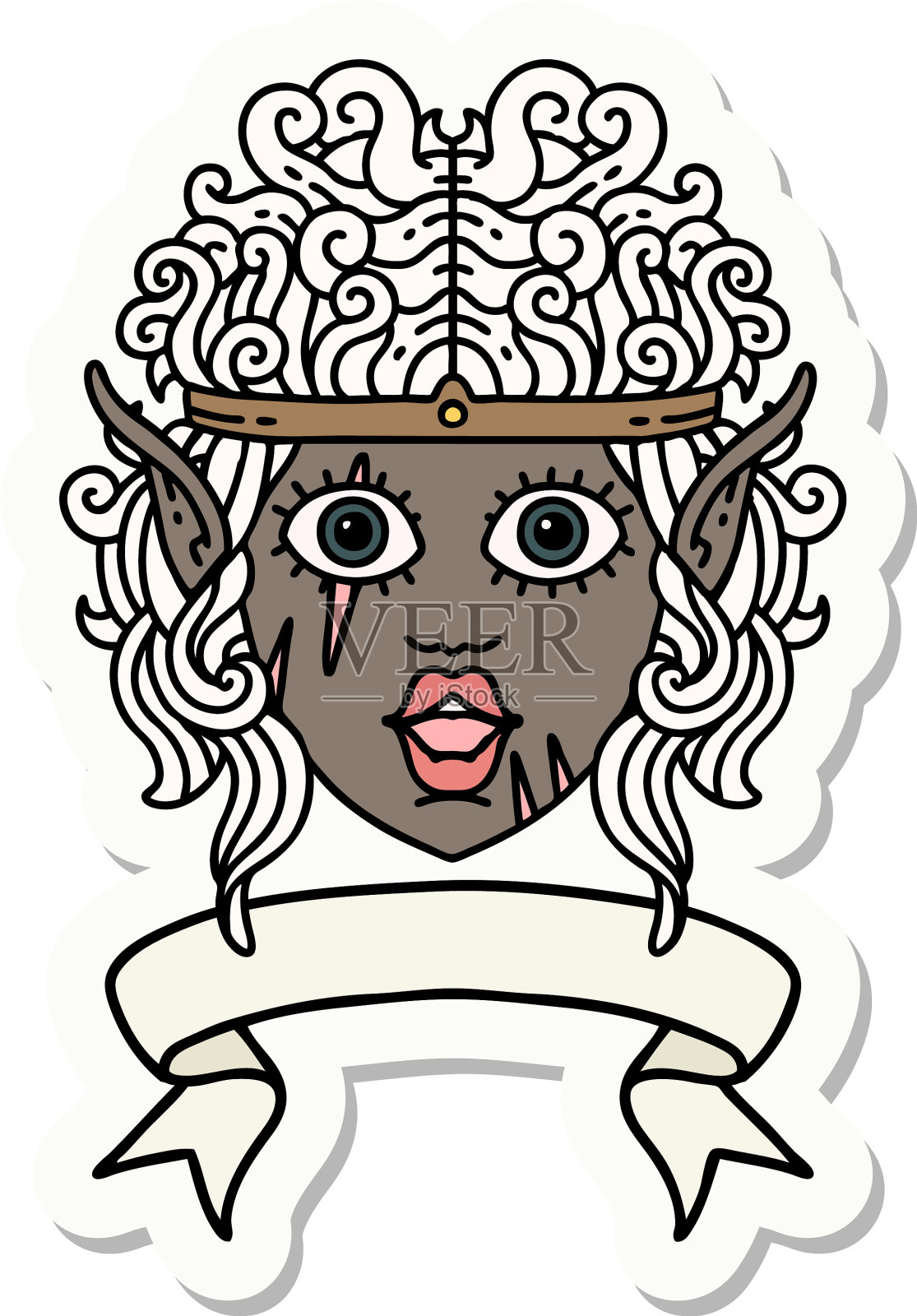 精灵野蛮人角色的脸与旗帜贴纸设计元素图片