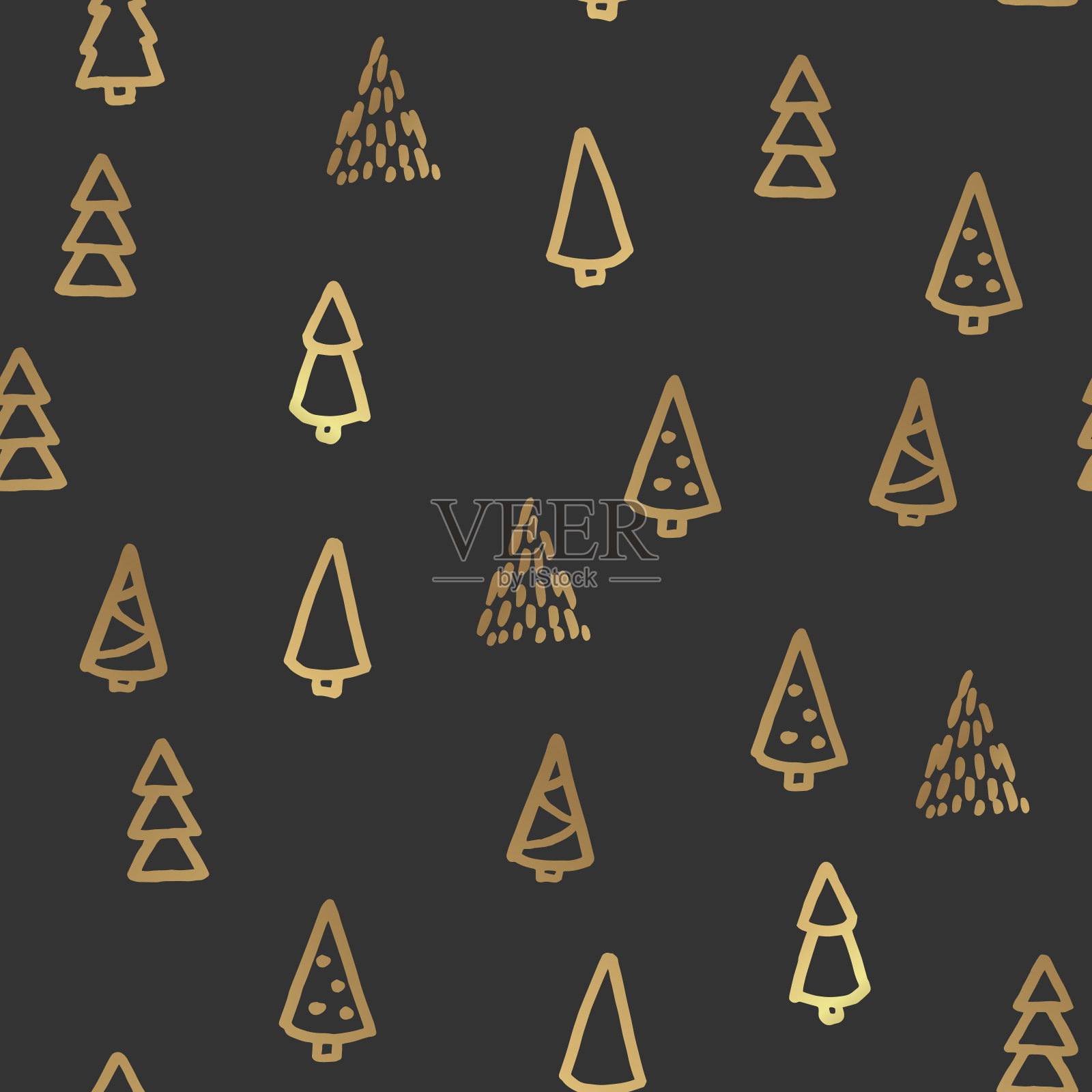 圣诞节无缝模式与圣诞树手绘艺术设计矢量插图。设计元素图片