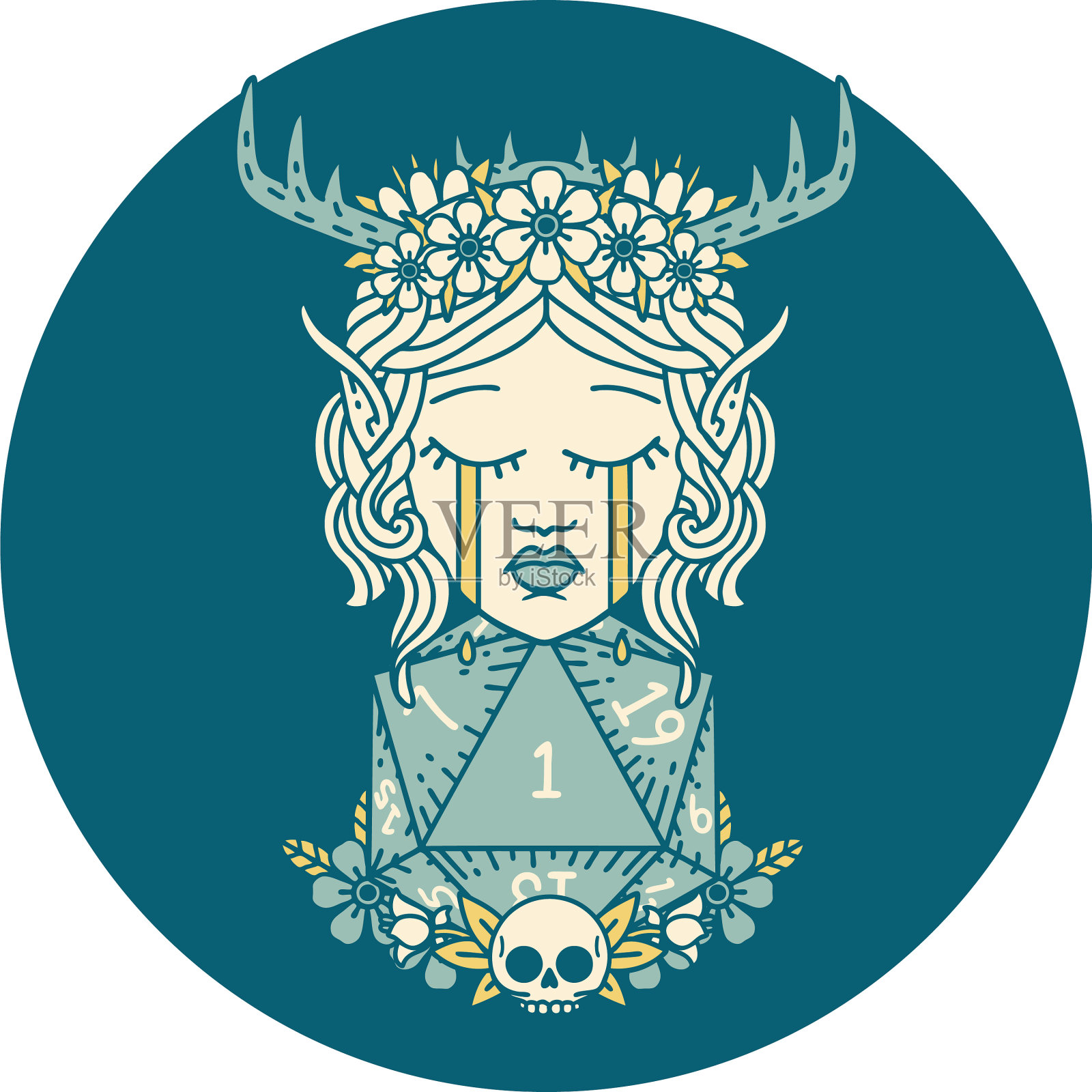 哭泣的精灵德鲁伊性格的脸与自然的一个插画图片素材