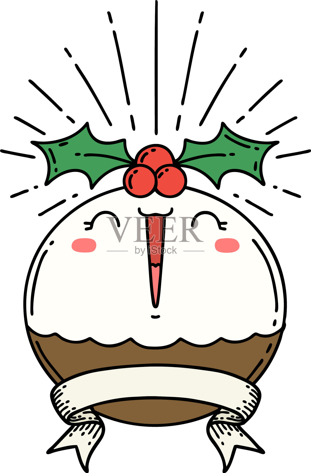 带有纹身风格的横幅唱圣诞布丁设计元素图片