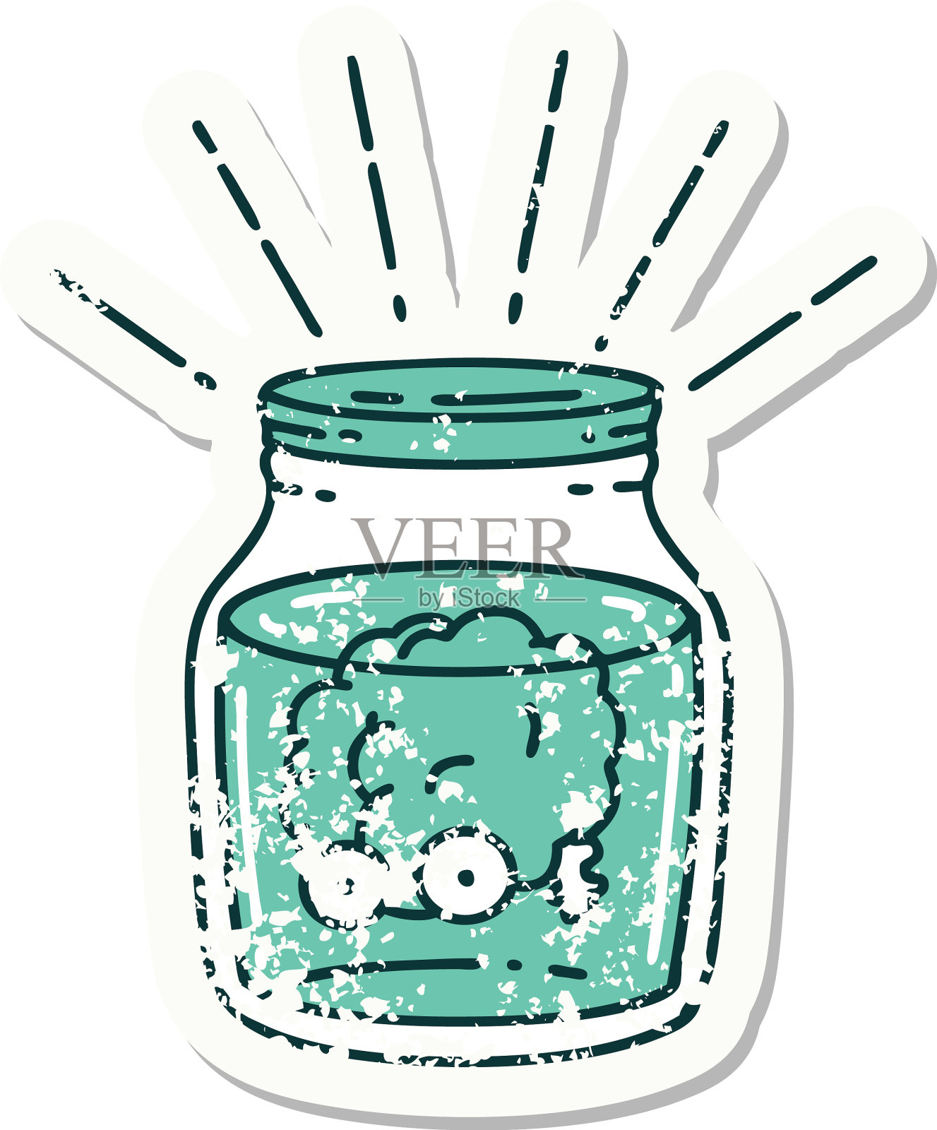 垃圾贴纸纹身风格的罐子里的大脑设计元素图片