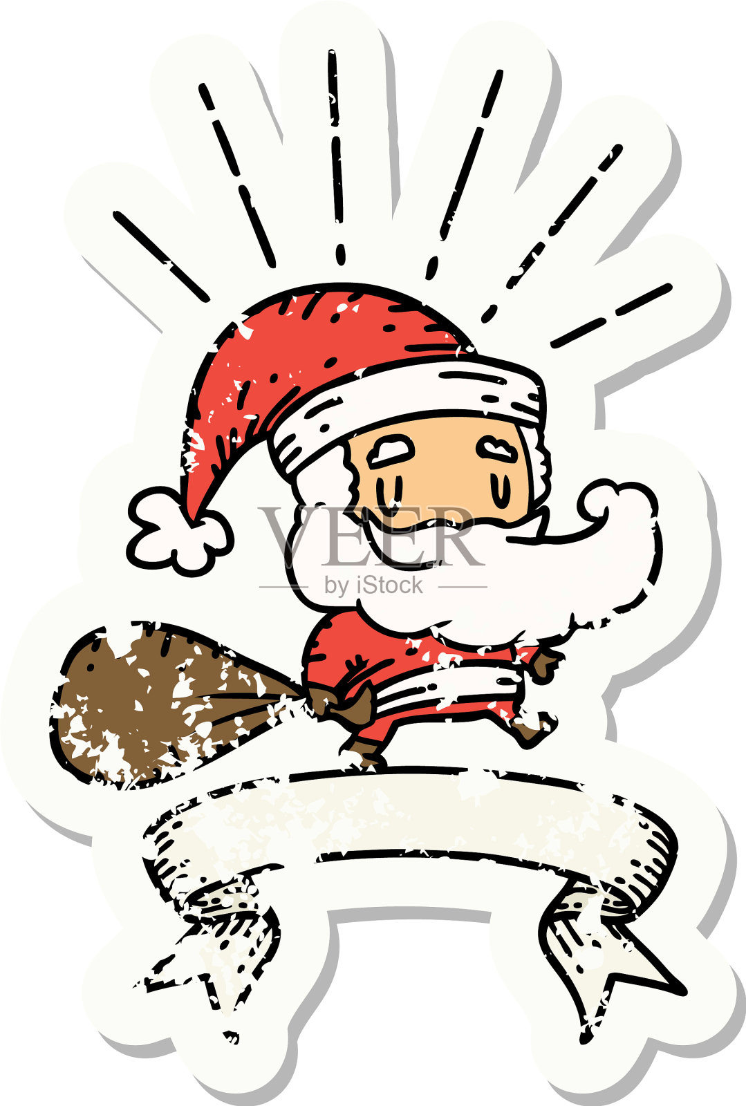 垃圾贴纸纹身风格的圣诞老人设计元素图片