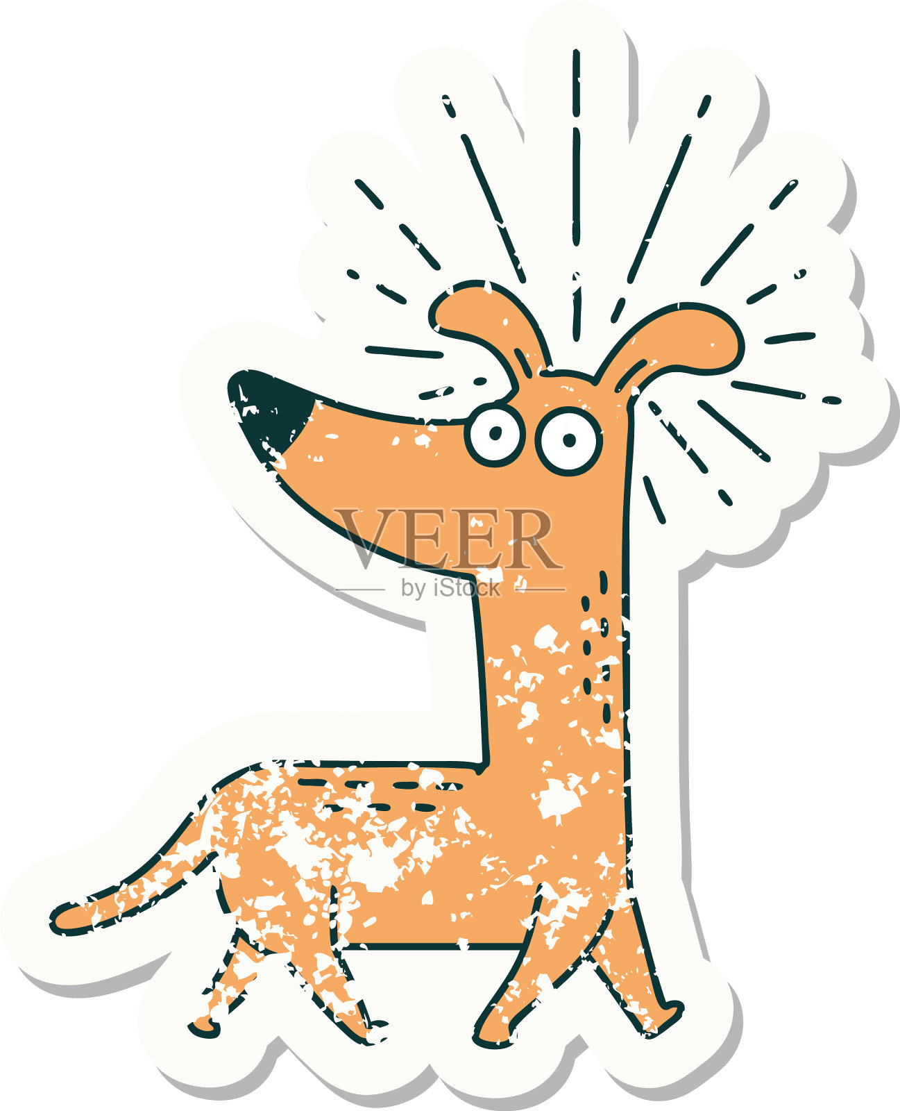 垃圾贴纸纹身风格惊讶狗设计元素图片