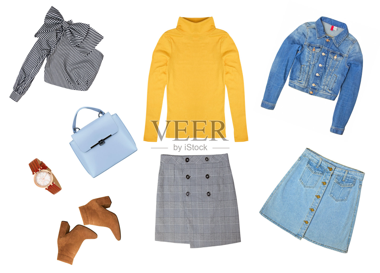 女性的衣服拼贴孤立在白色的背景照片摄影图片