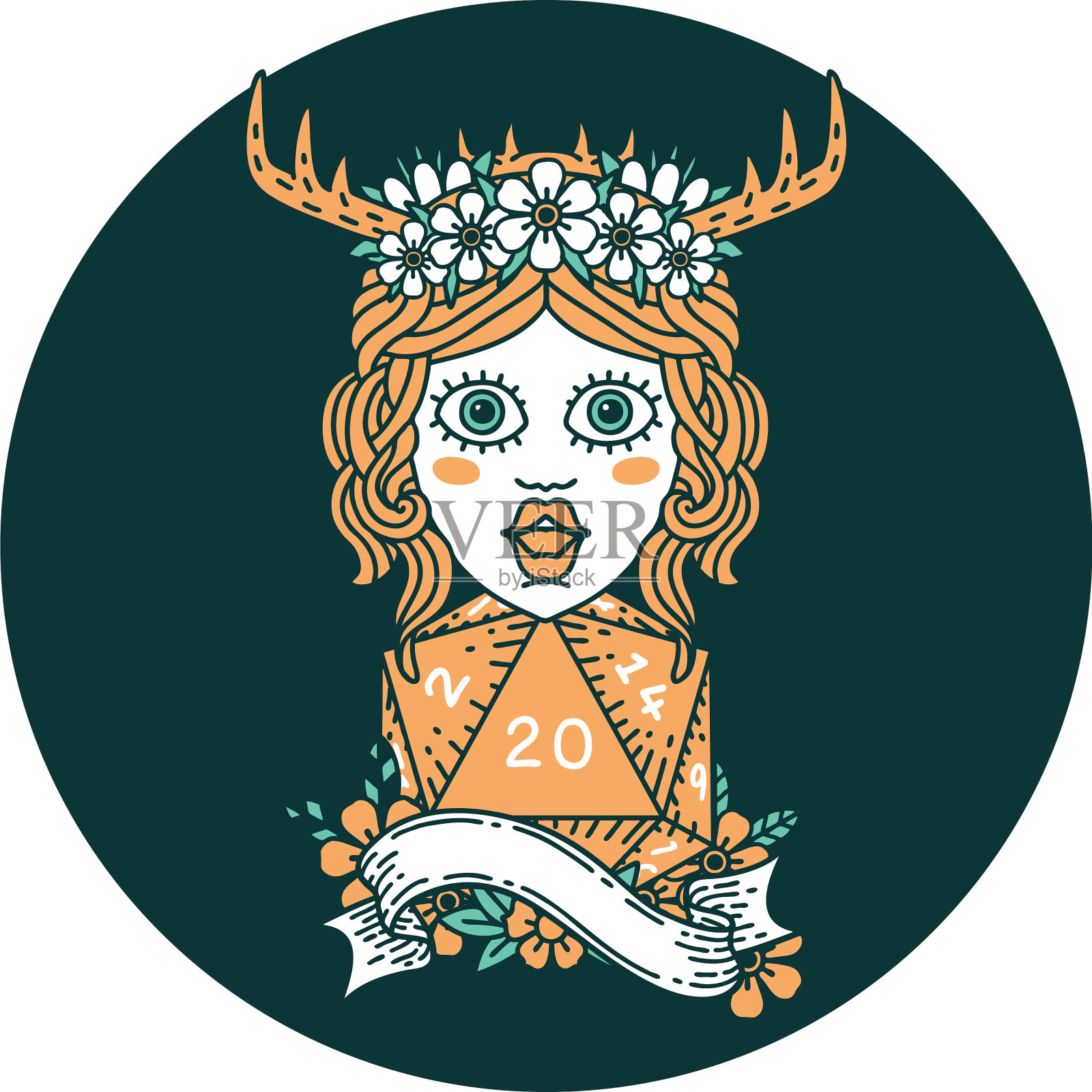 人类德鲁伊与自然20骰子滚动图标插画图片素材