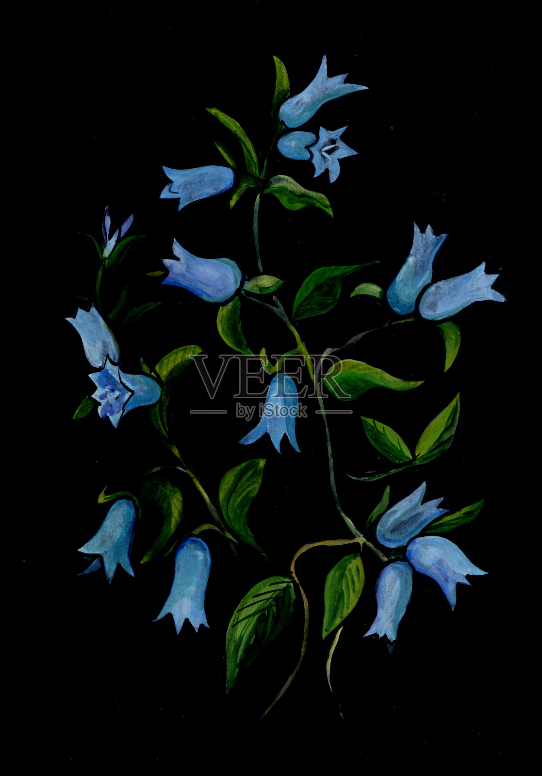 蓝色的风铃插画图片素材