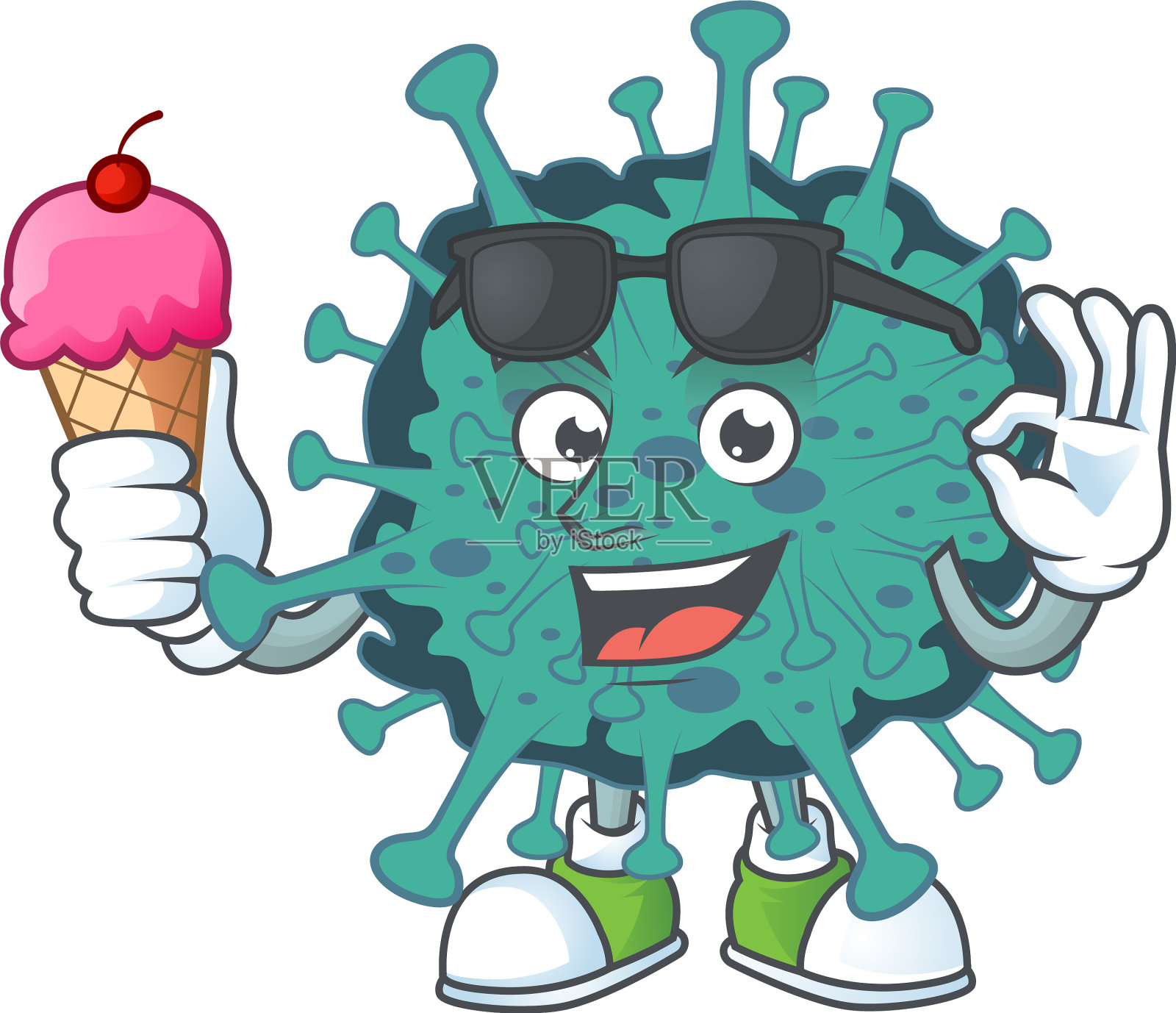 卡通批评冠状病毒享受冰淇淋设计元素图片