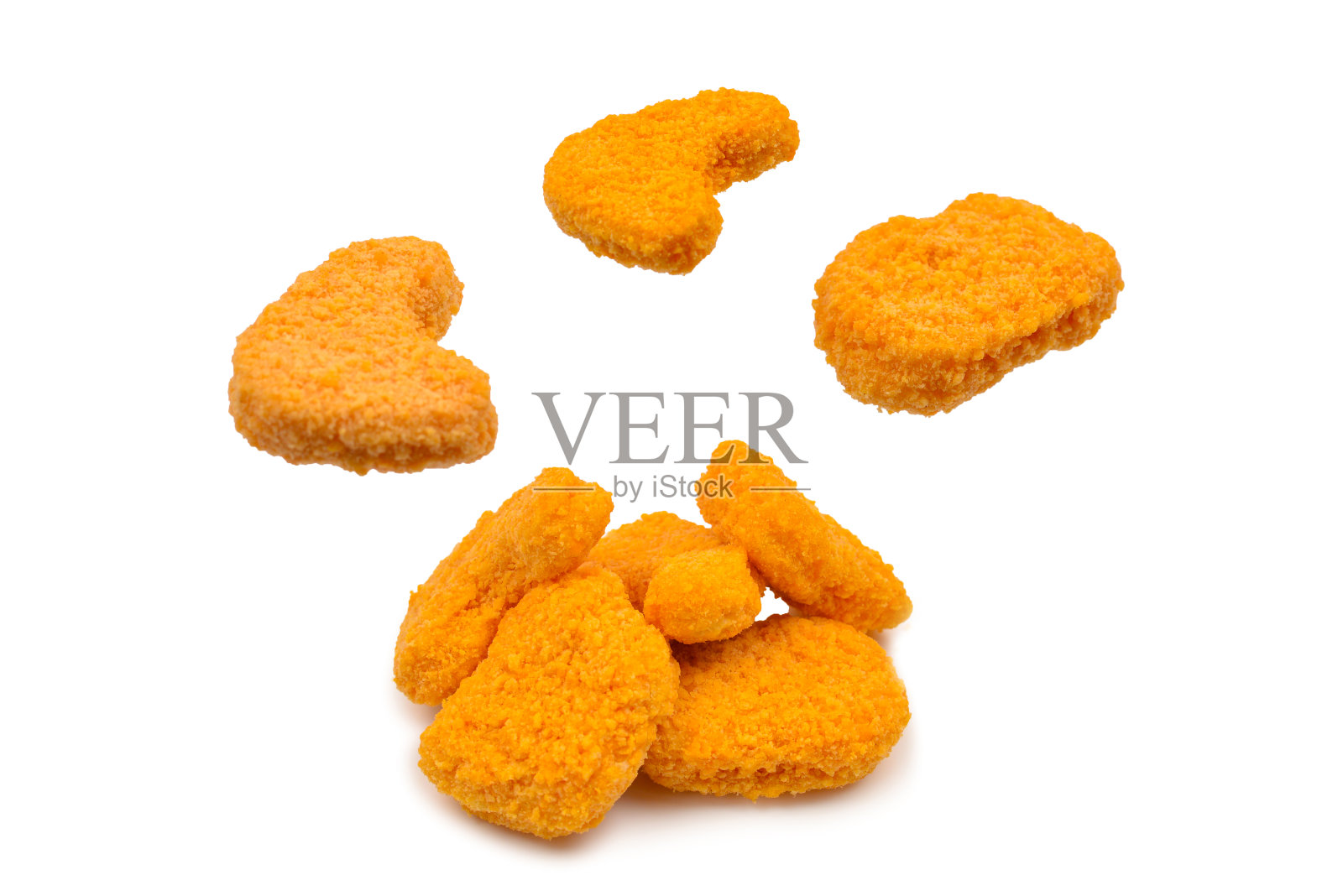 鸡块被孤立在白色背景上。照片摄影图片