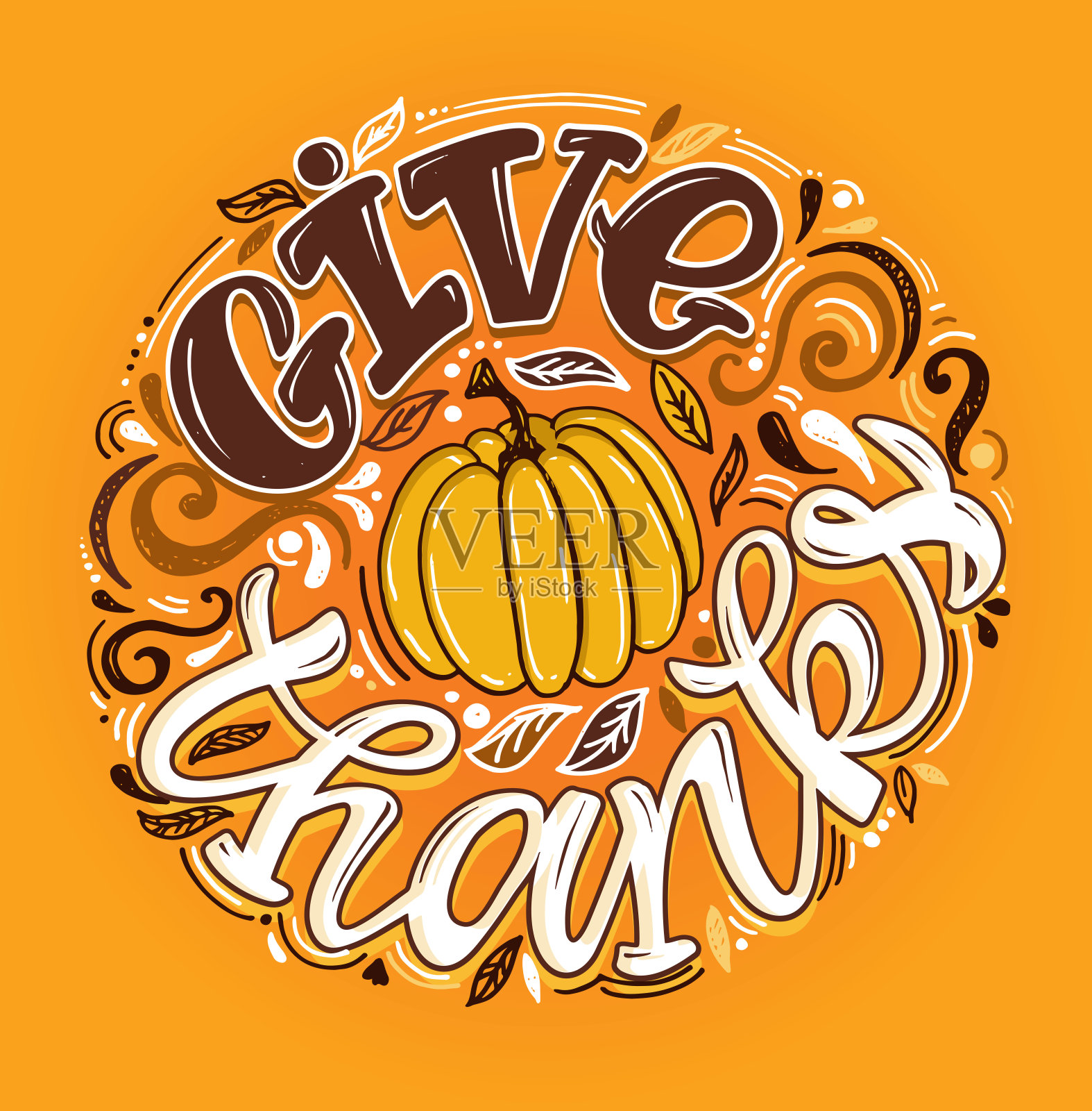 秋天的氛围。秋天舒适的东西。感恩节快乐-可爱的手绘涂鸦字母明信片。字体艺术海报，横幅，t恤设计。插画图片素材