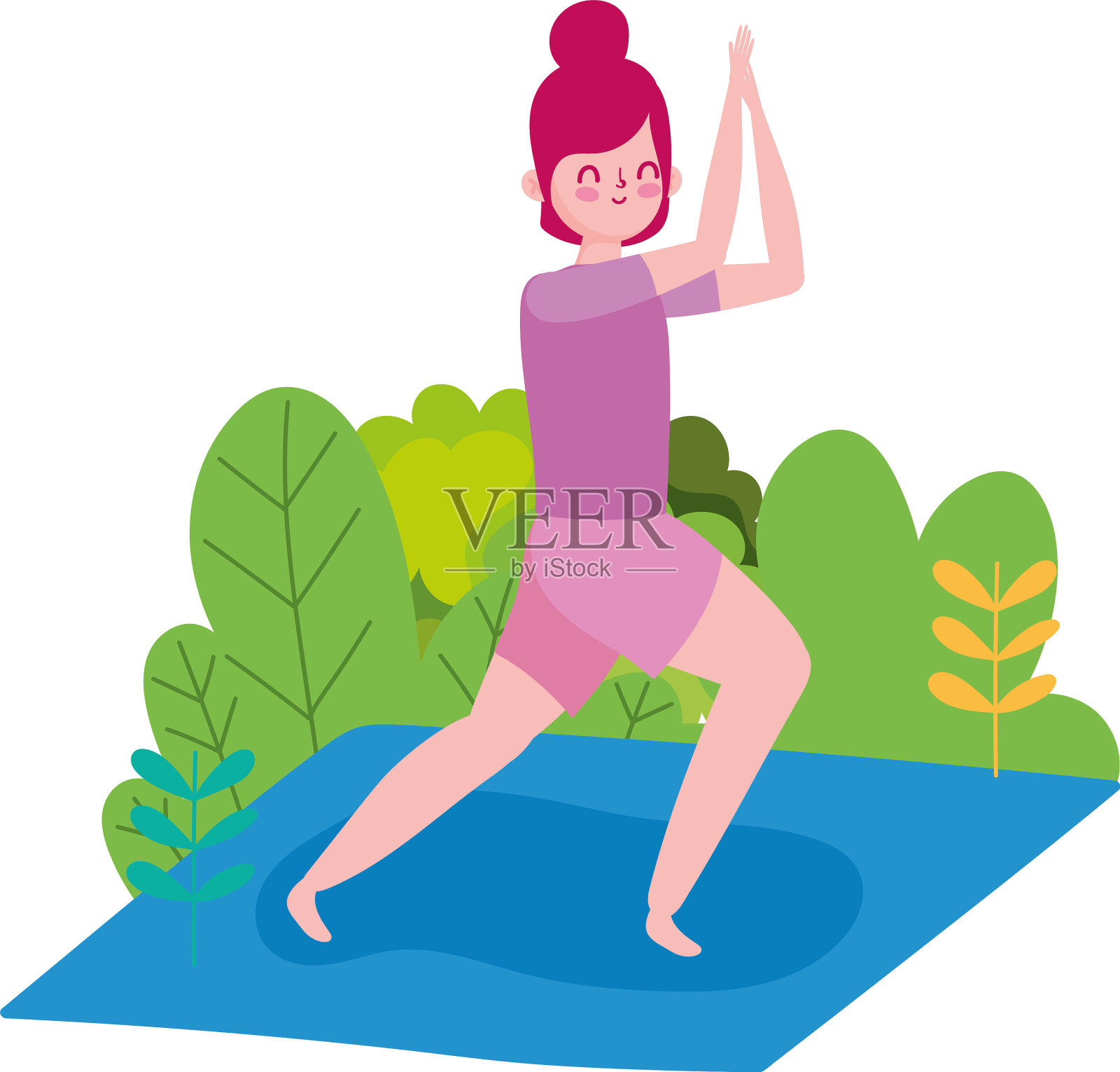 年轻女子练习瑜伽在垫子孤立的图标设计元素图片