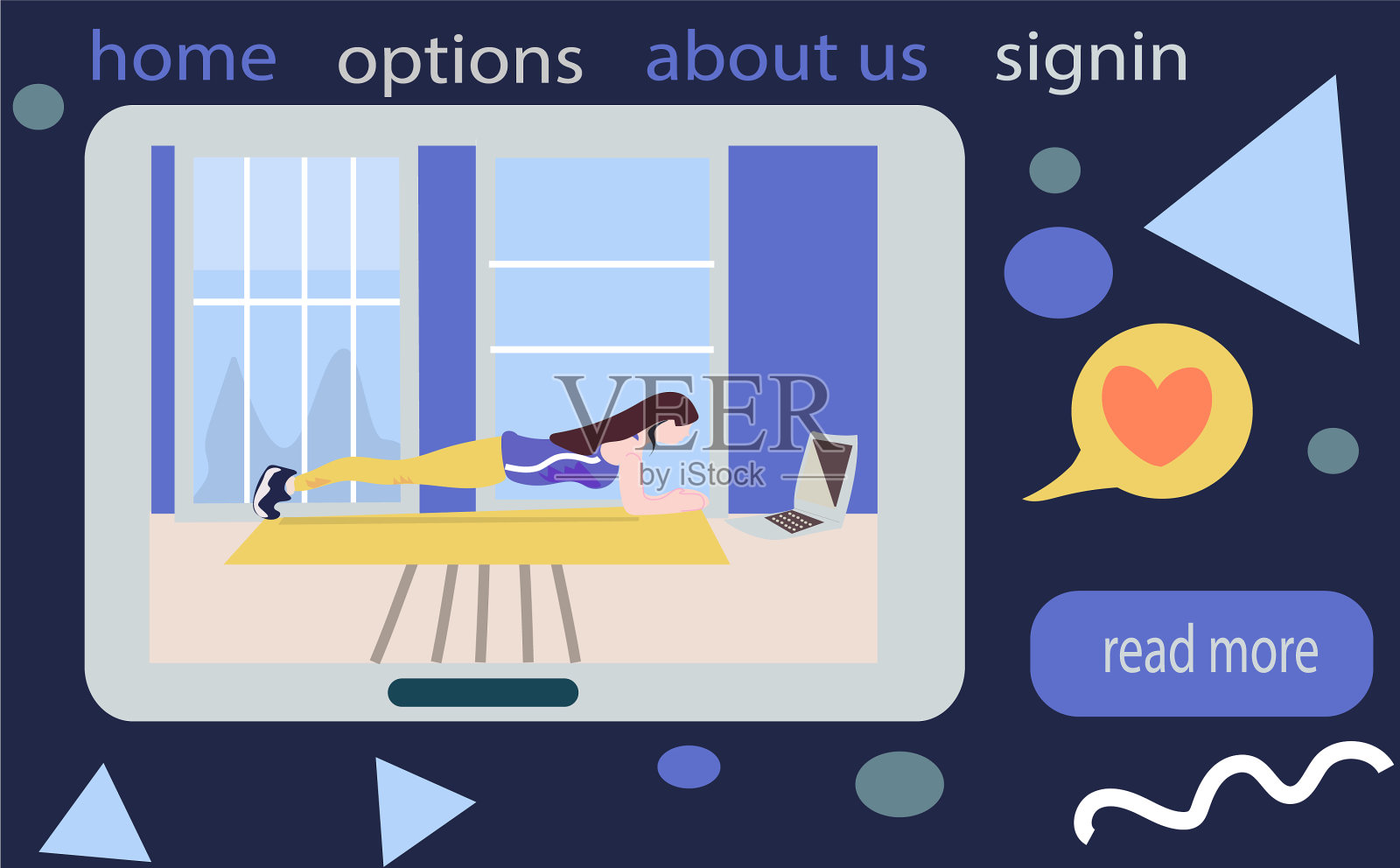 女孩在家做瑜伽练习插画图片素材