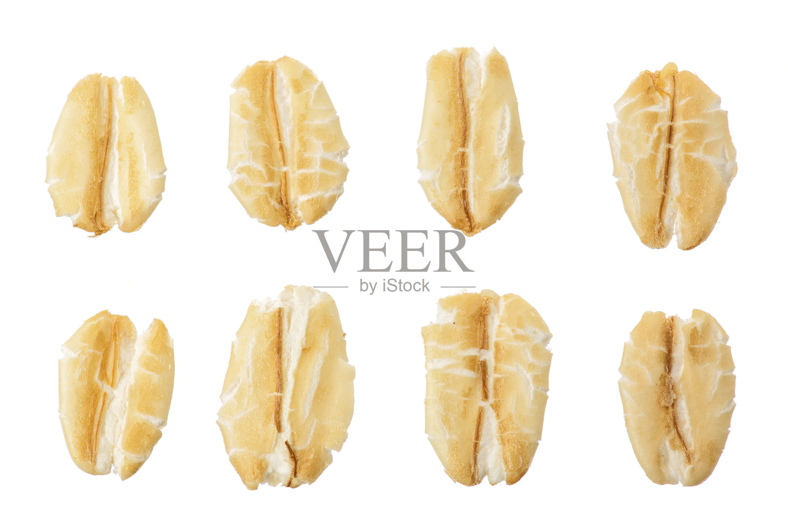 燕麦片孤立在白色背景上。前视图。设置或集合照片摄影图片