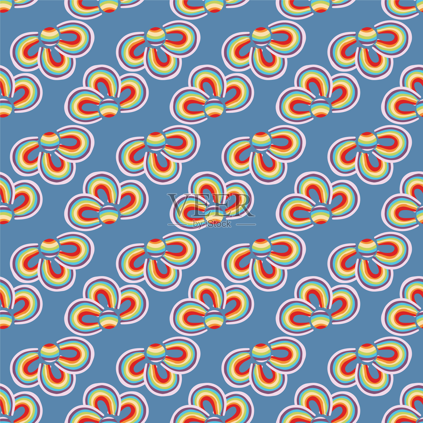 彩虹三叶草形状无缝图案插画图片素材