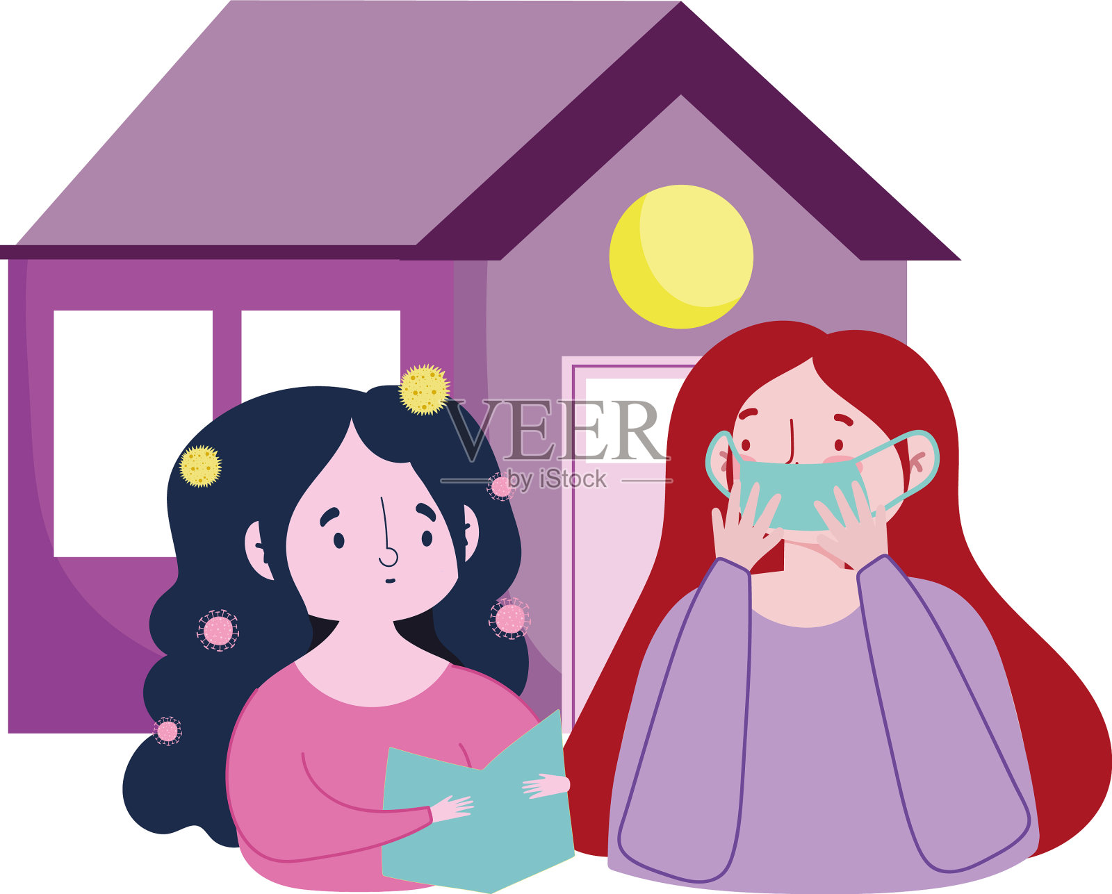 Covid - 19冠状病毒留在家中的人患病设计元素图片