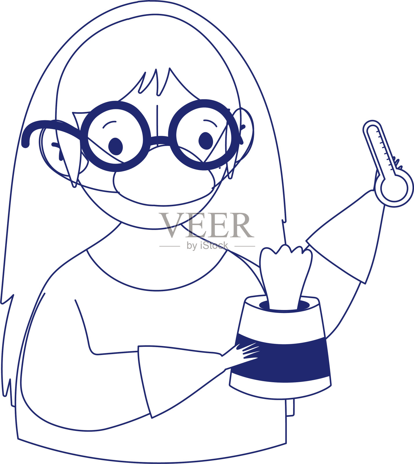 19冠状病毒感染的女孩戴着口罩和纸设计元素图片