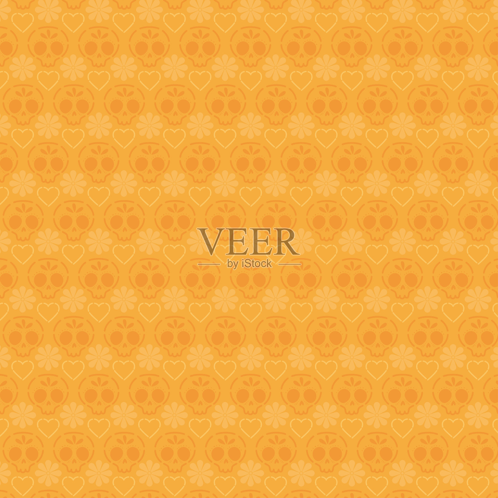 墨西哥头骨图案和橙色背景矢量设计插画图片素材