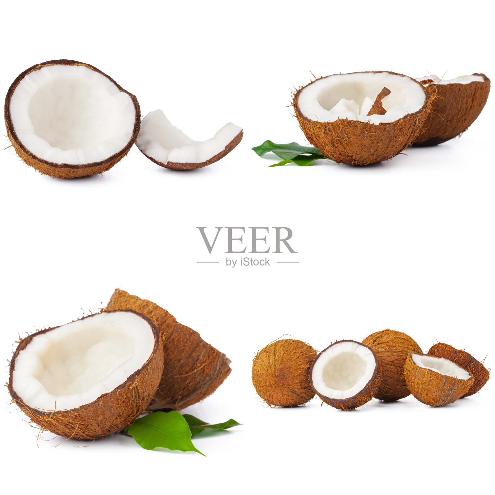 椰子碎片的拼贴画孤立在白色的背景上照片摄影图片