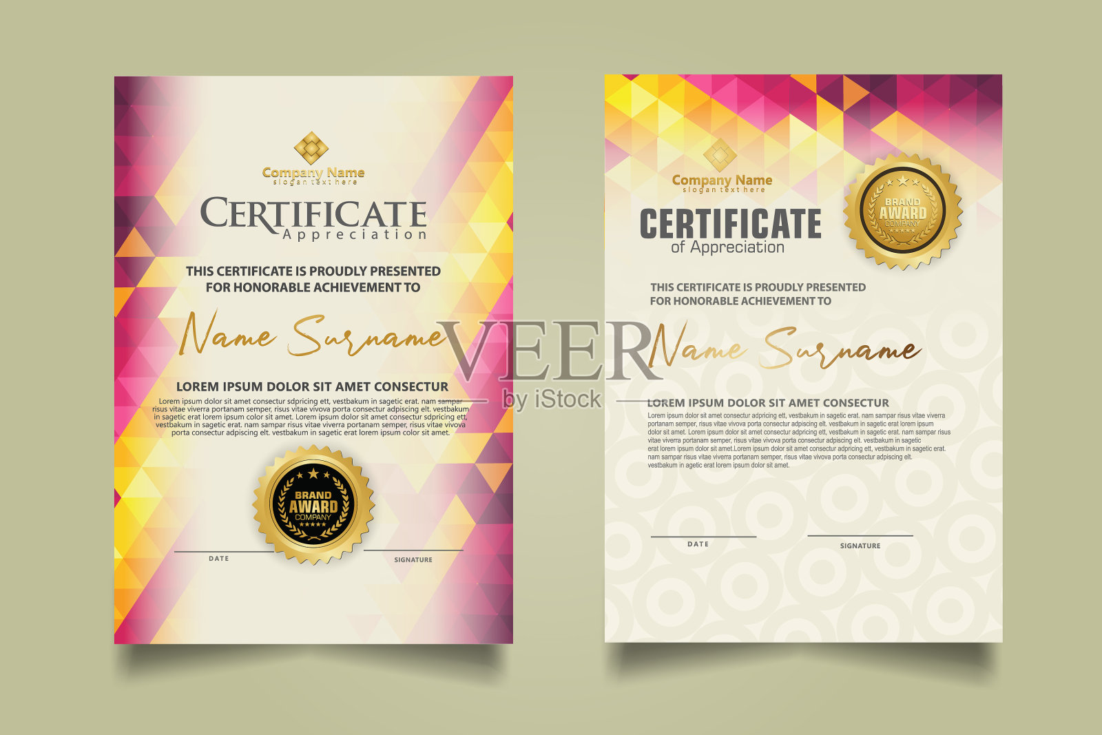 设置证书模板为三角形几何图形设计模板素材