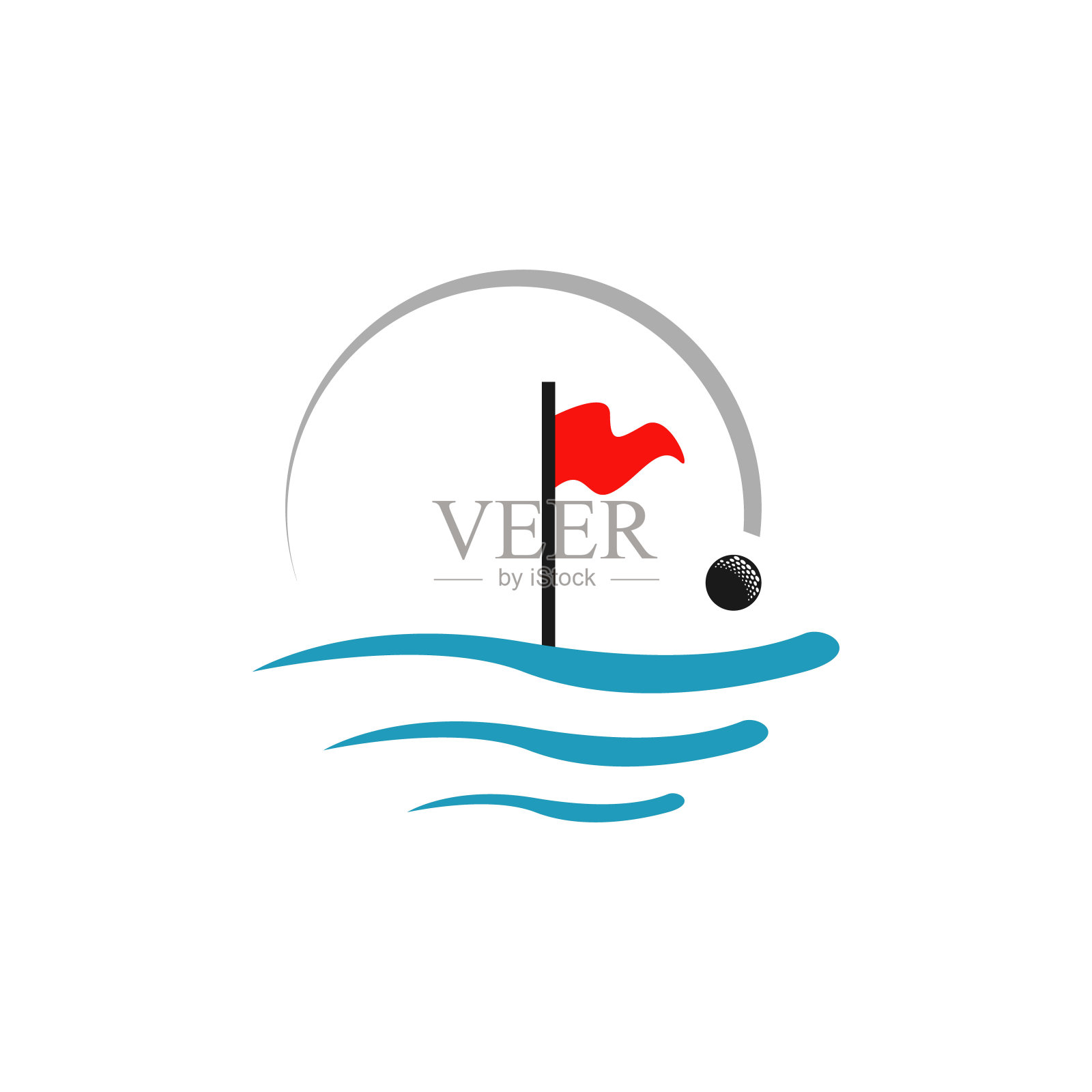 水高尔夫标志设计矢量。高尔夫旗帜浮在水上概念运动标志符号插图插画图片素材