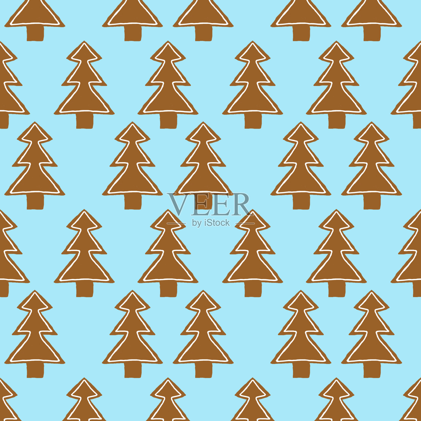 无缝模式与姜饼圣诞树的背景插画图片素材