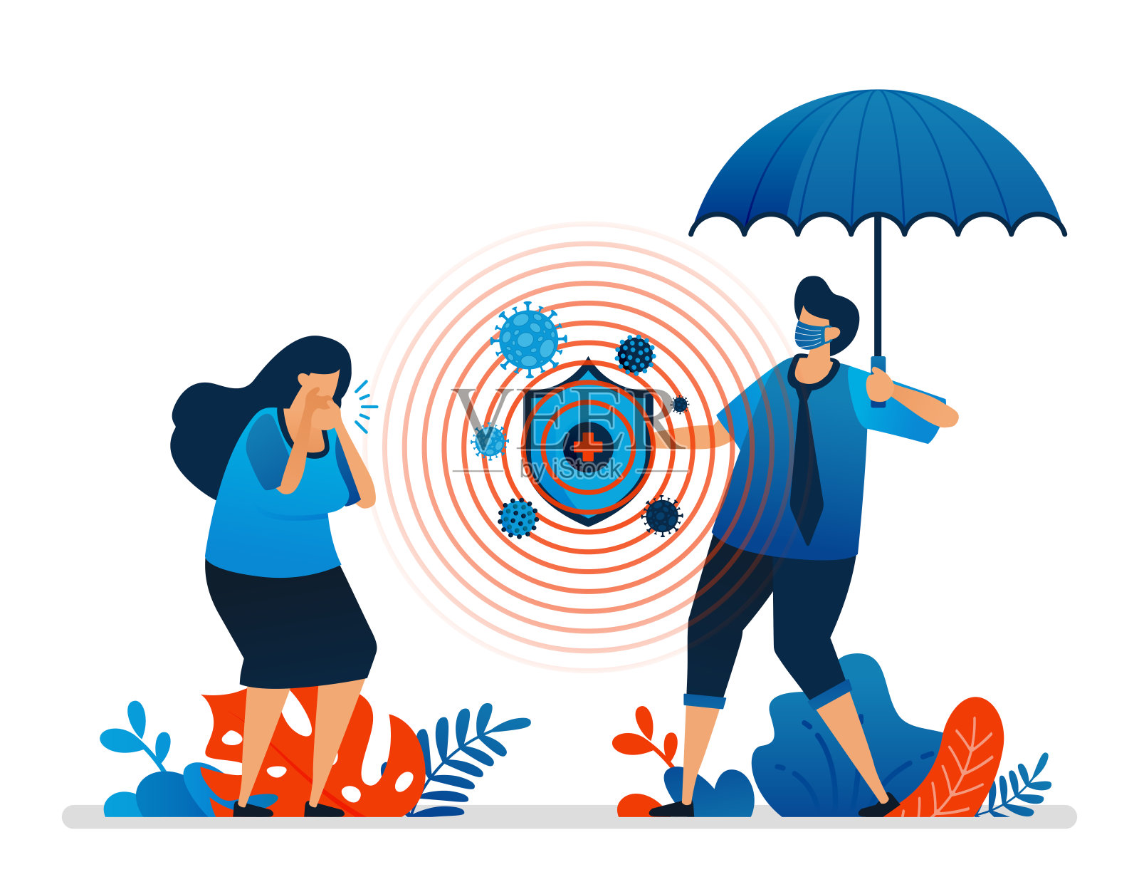 健康保护和金融安全与保险、新冠肺炎大流行疫情的媒介说明。可以用于网站，网页，手机应用程序，传单，背景，元素，横幅，模板插画图片素材