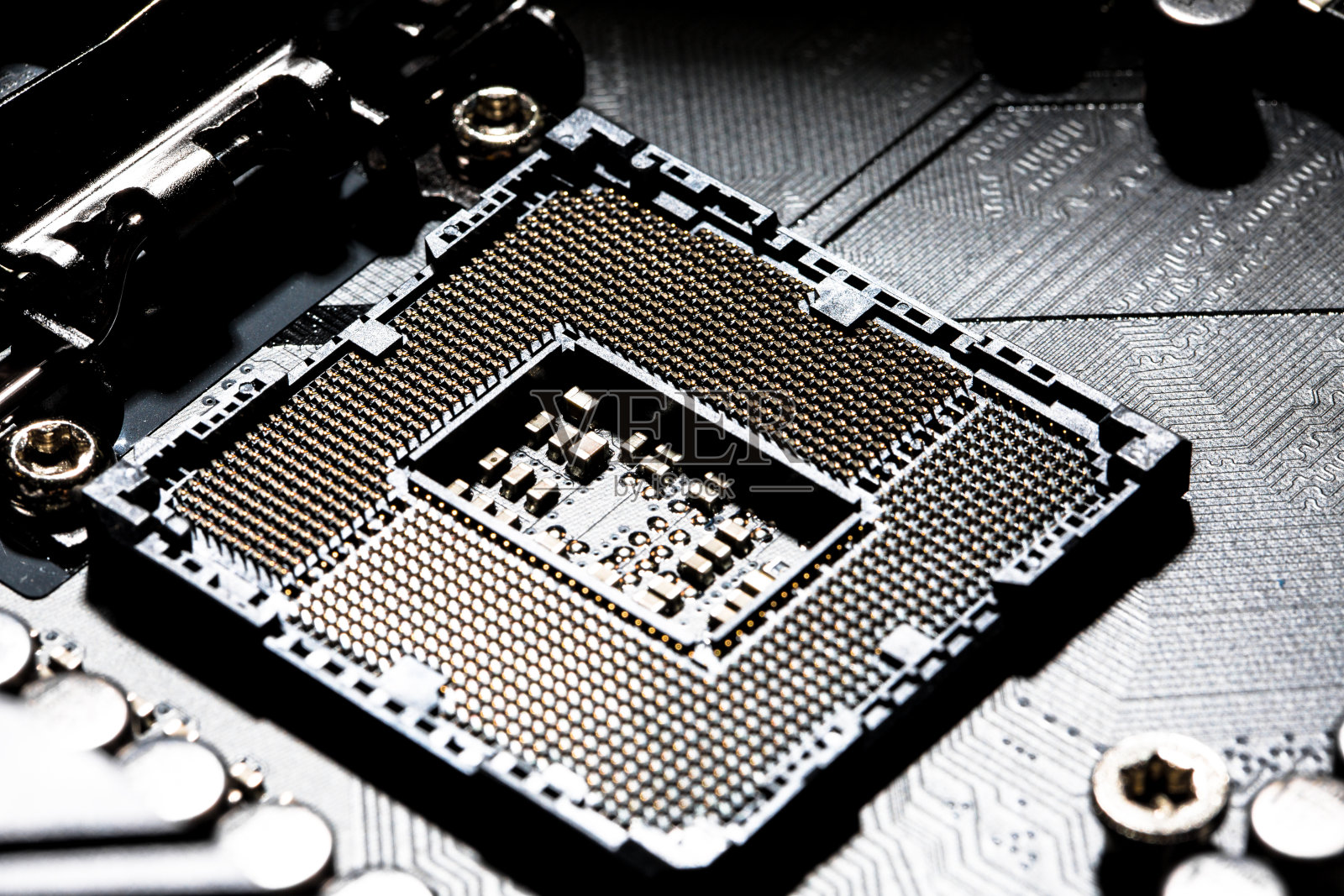 中央处理器和电脑主板的微距摄影照片摄影图片
