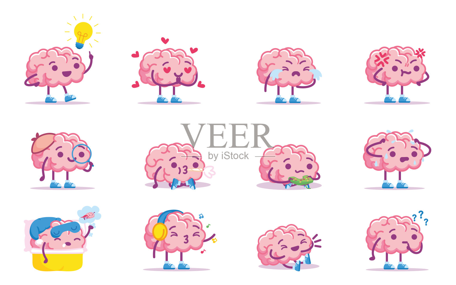 孤立的组脑表情符号插画图片素材