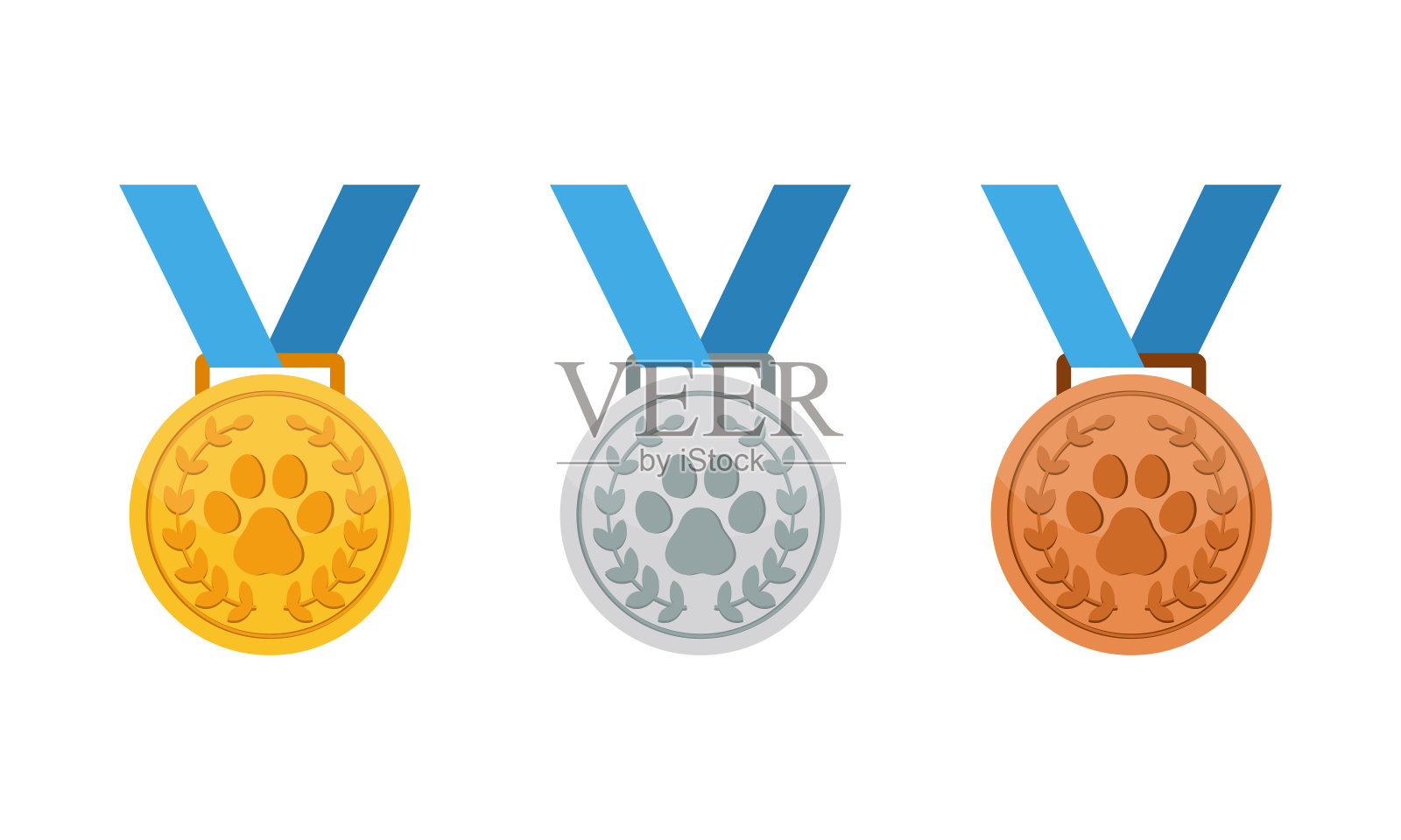 硬币金，银和铜牌与爪子图标。爪印。动物竞争。矢量在孤立的白色背景。每股收益10插画图片素材